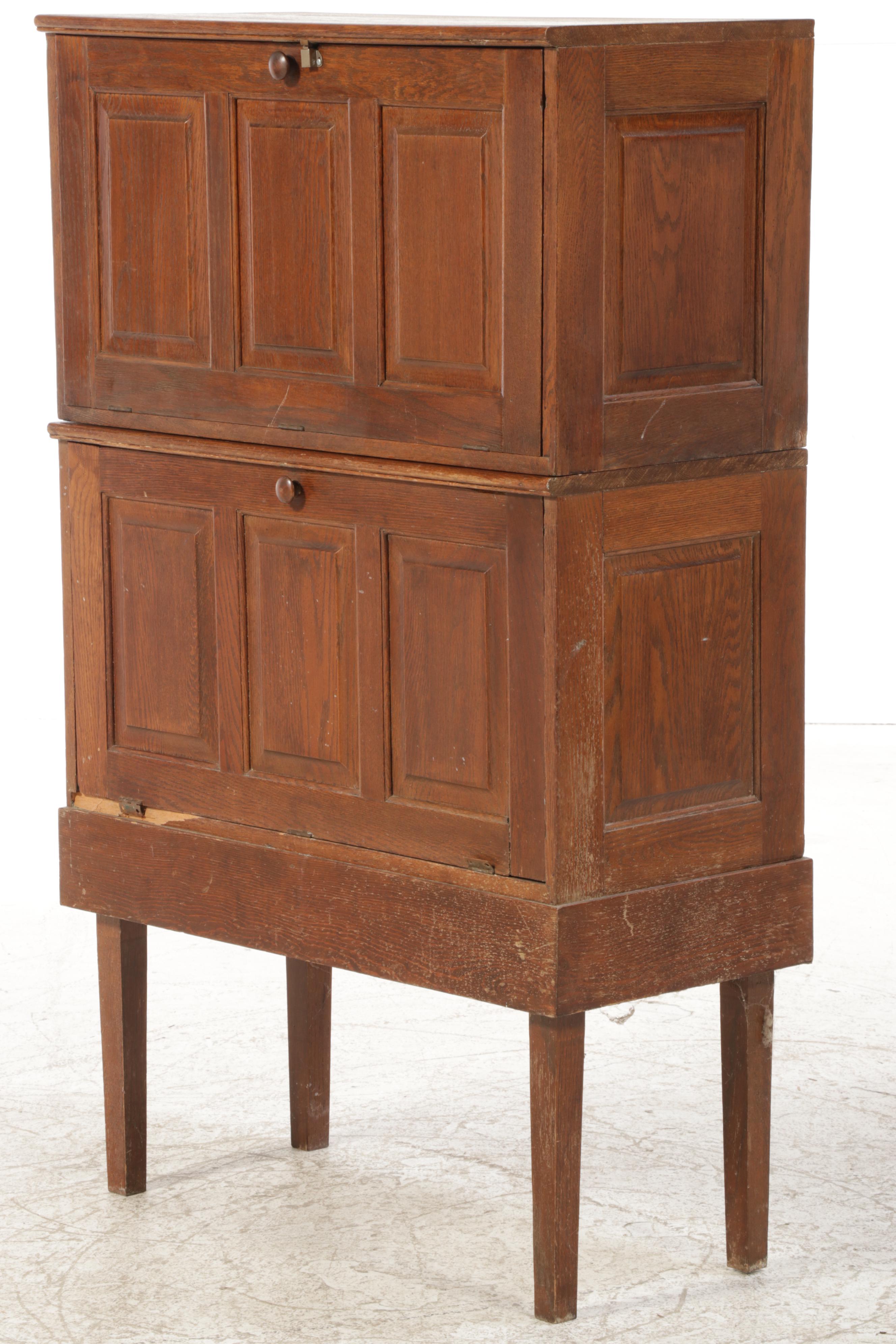 Double Stack Oak Index Card Cabinet, Circa 1900
