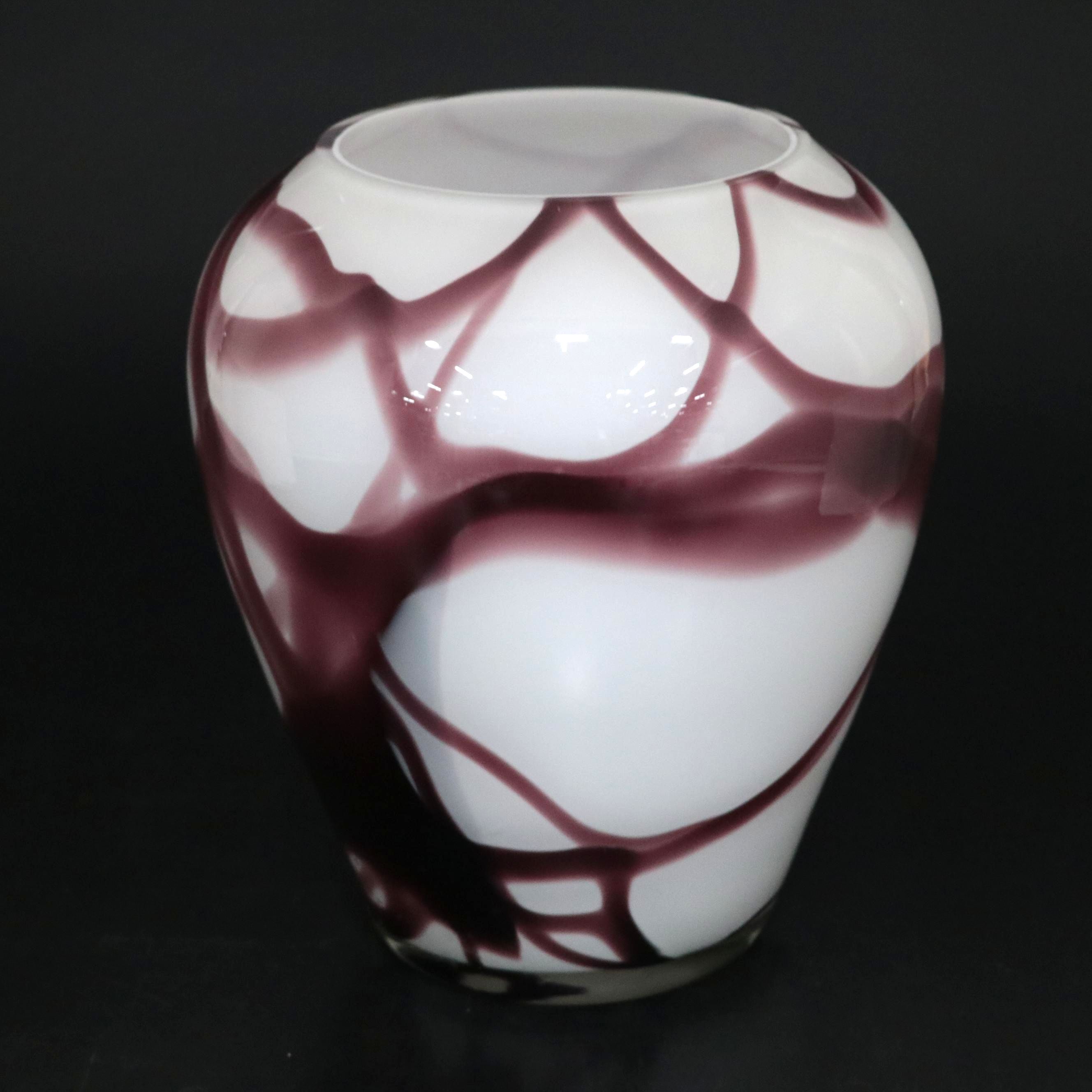 Handmade Purple and White Cased Art Glass Vase