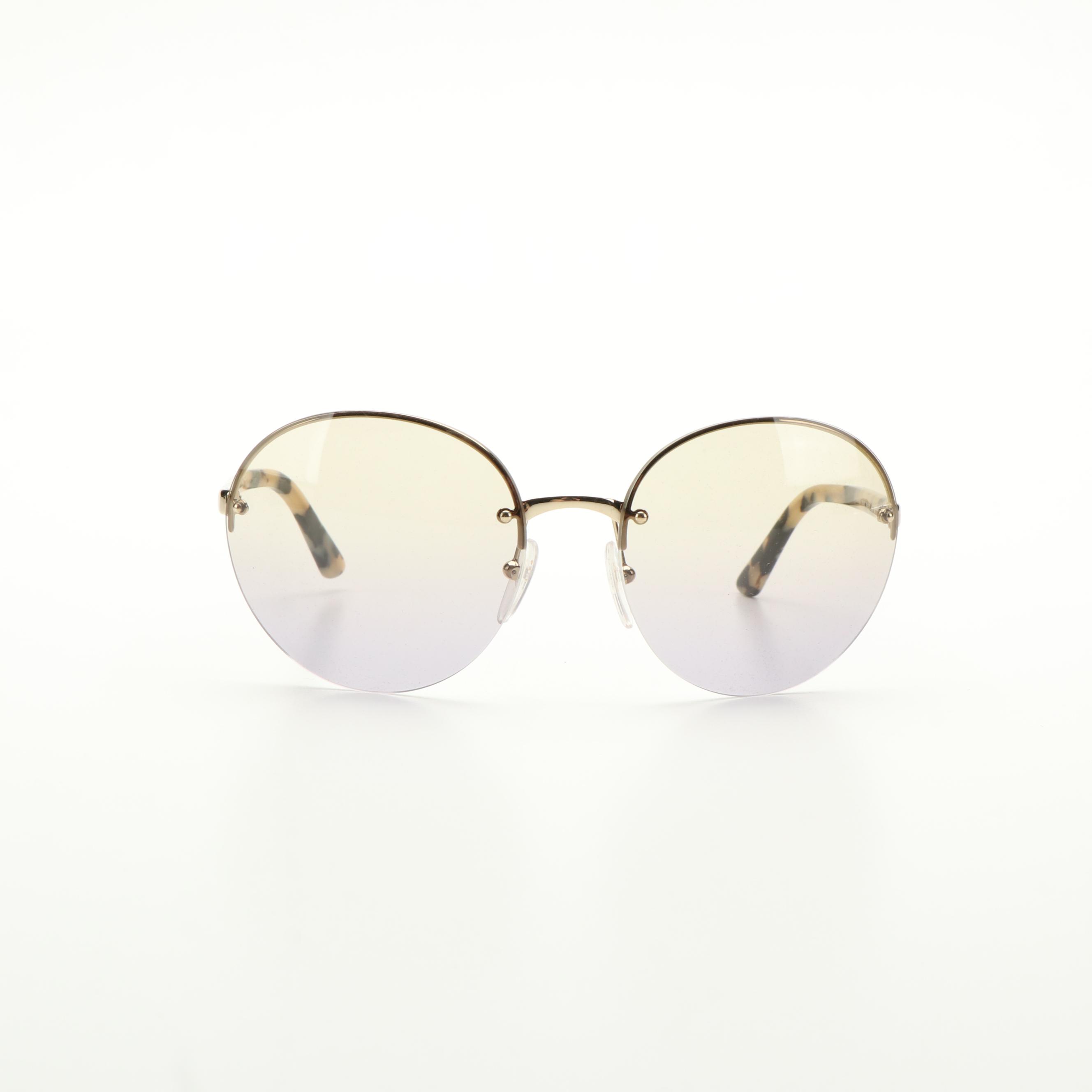 Prada PR68VS Round Light Brown and Blue Gradient Sunglasses With Case