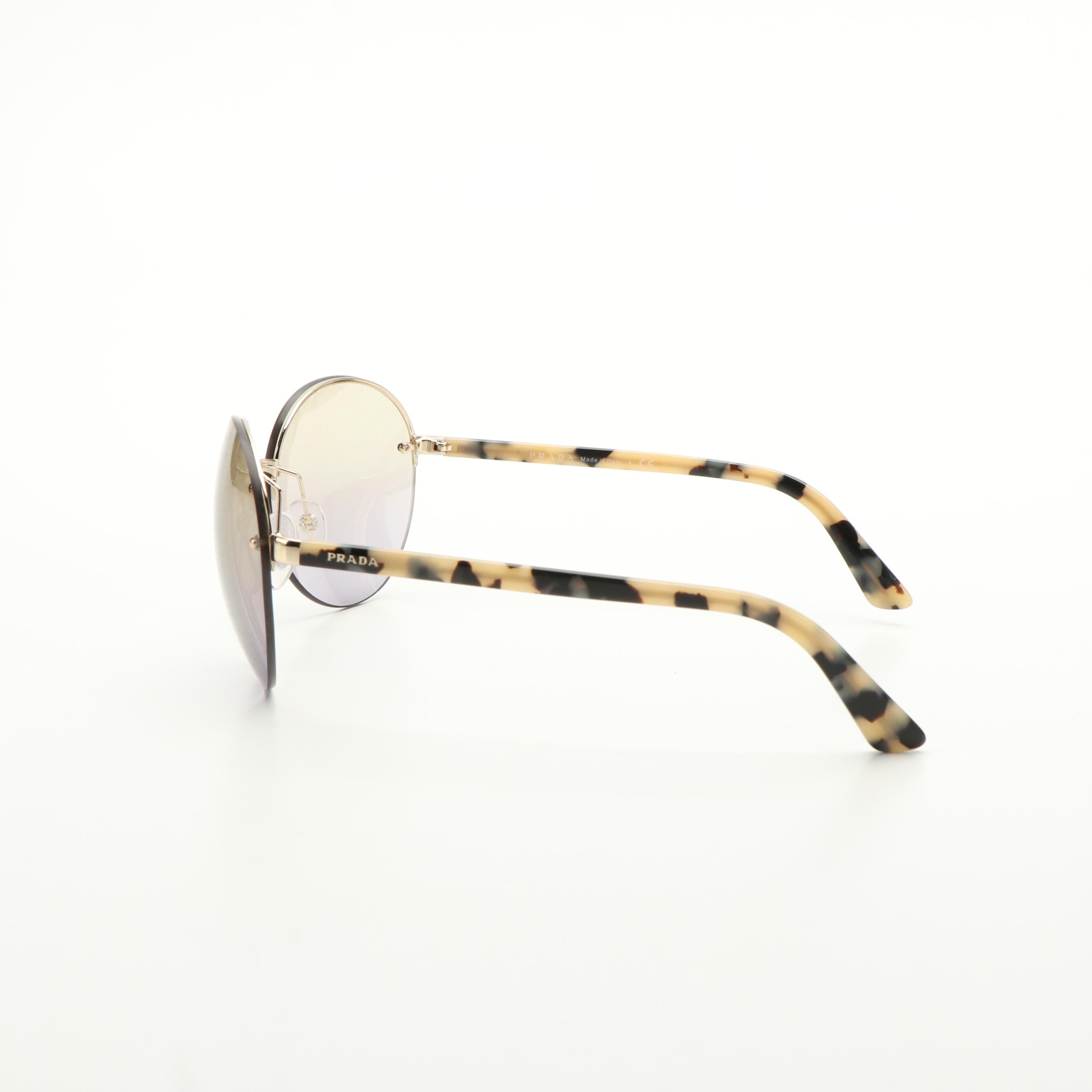 Prada PR68VS Round Light Brown and Blue Gradient Sunglasses With Case