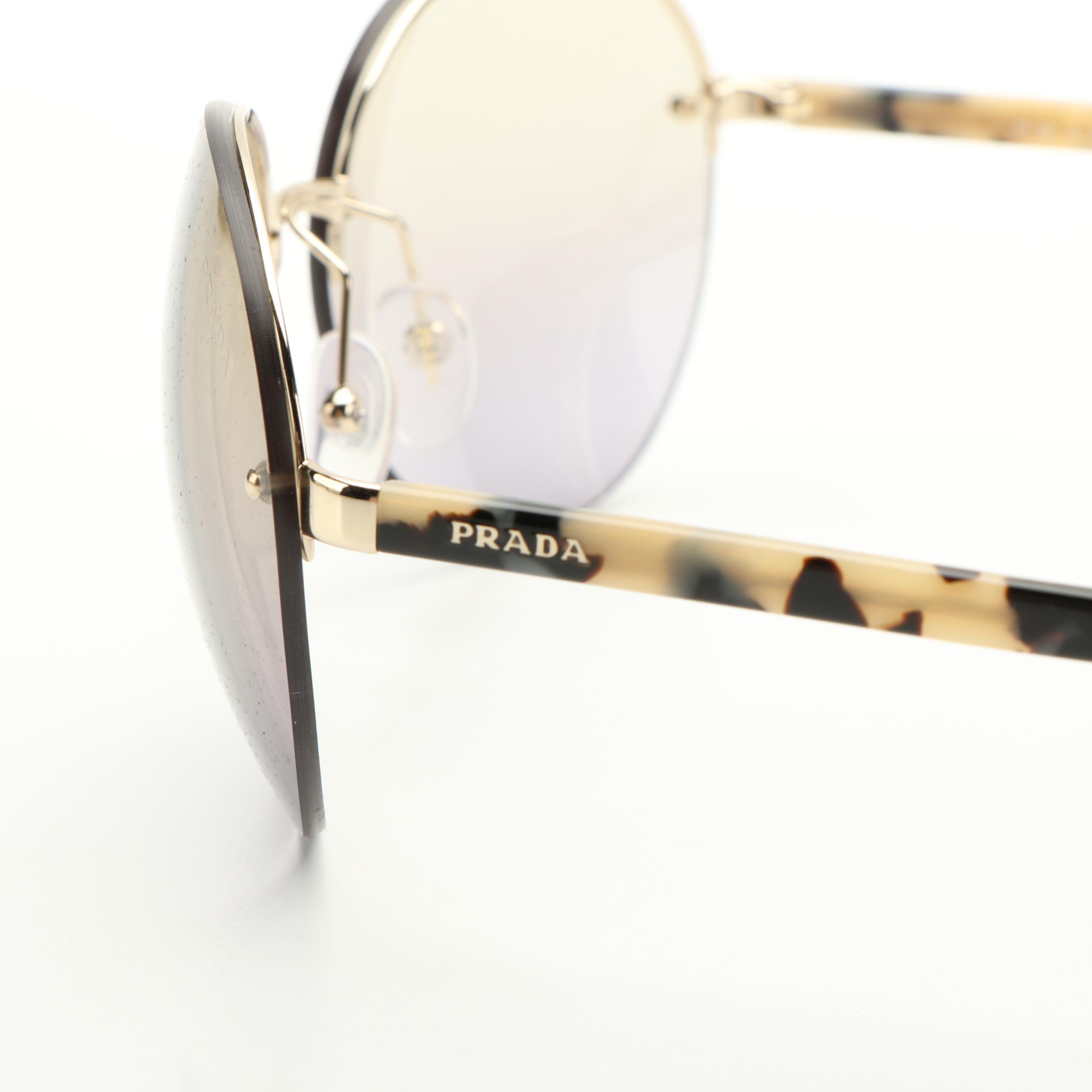 Prada PR68VS Round Light Brown and Blue Gradient Sunglasses With Case