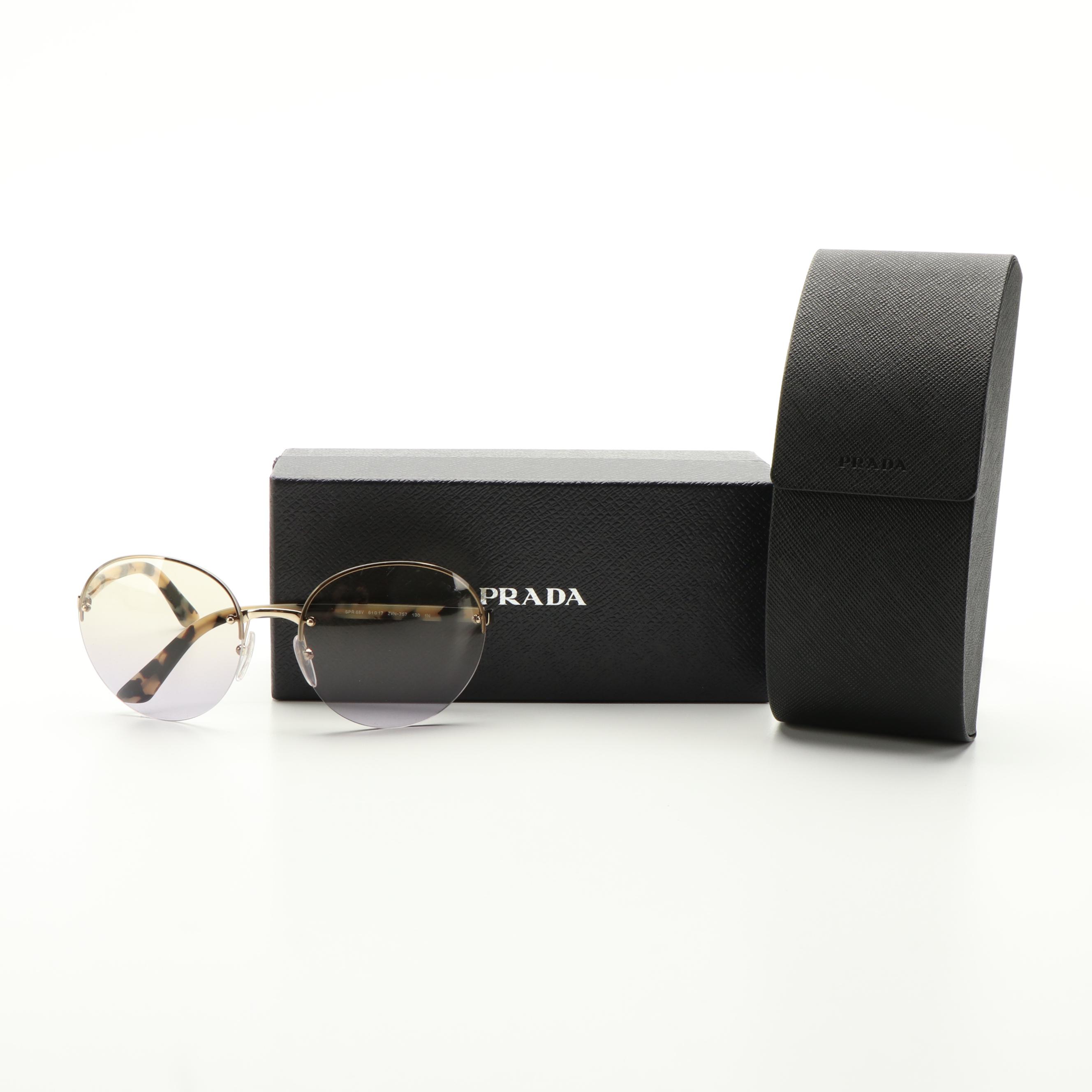 Prada PR68VS Round Light Brown and Blue Gradient Sunglasses With Case