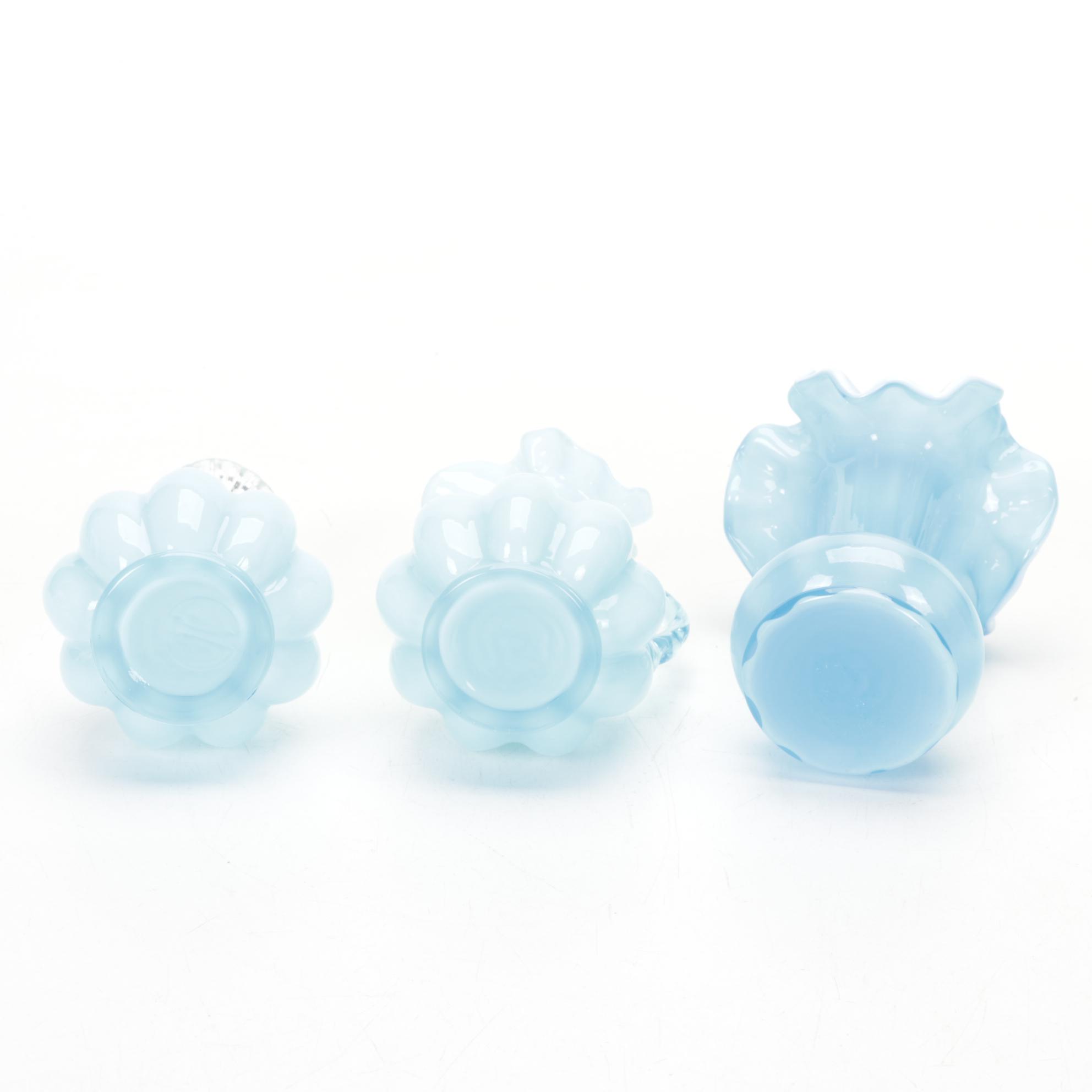 Fenton Blue Melon Pitcher and Vases  with Other Glass Decor