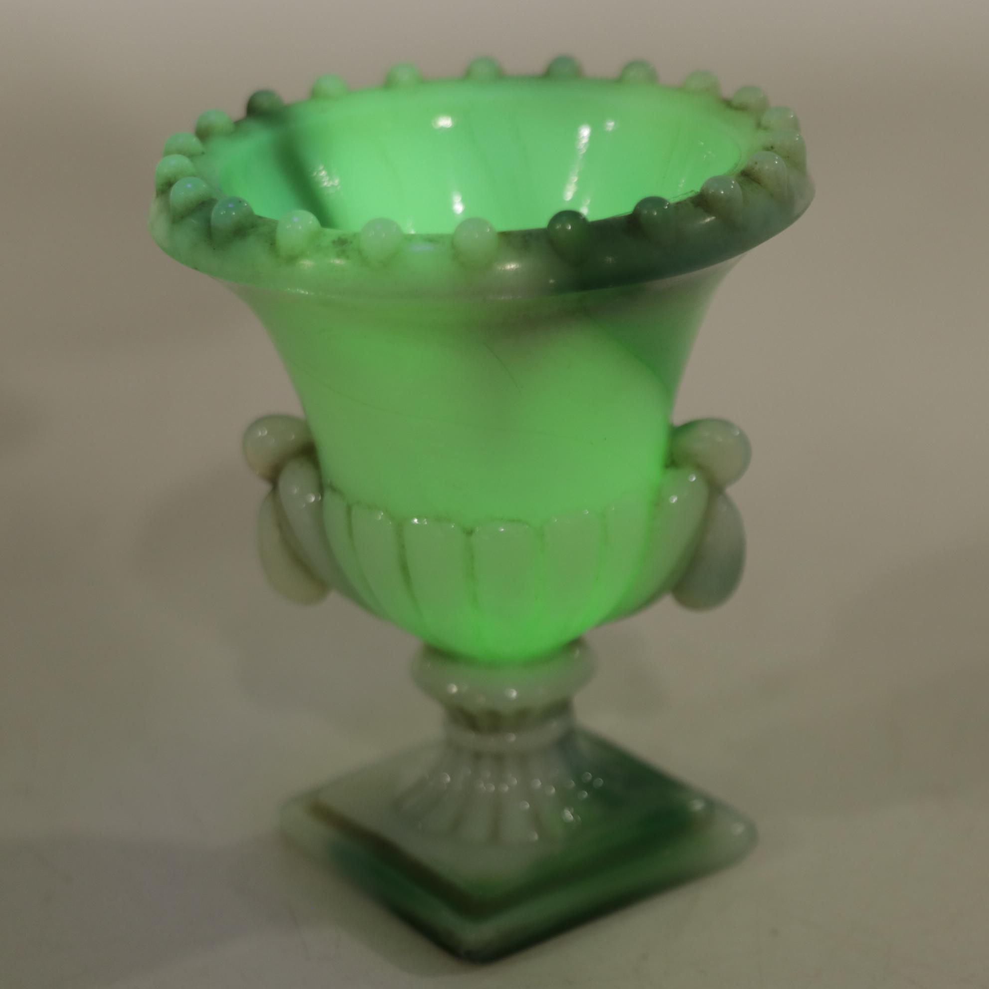 Fenton Blue Melon Pitcher and Vases  with Other Glass Decor