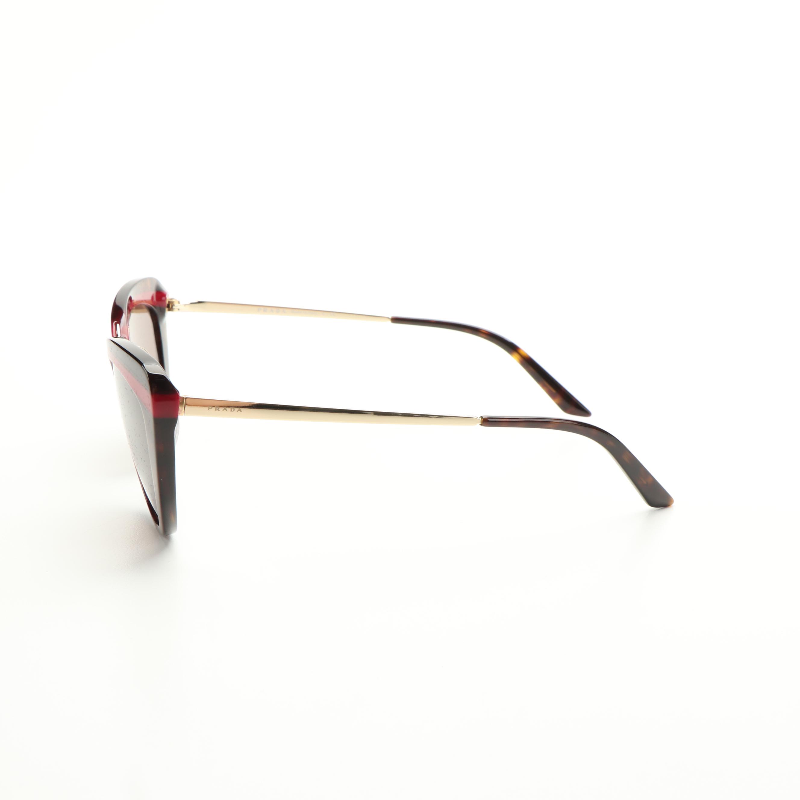 Prada PR25XS Cat-Eye Havana Red and Brown Sunglasses With Case
