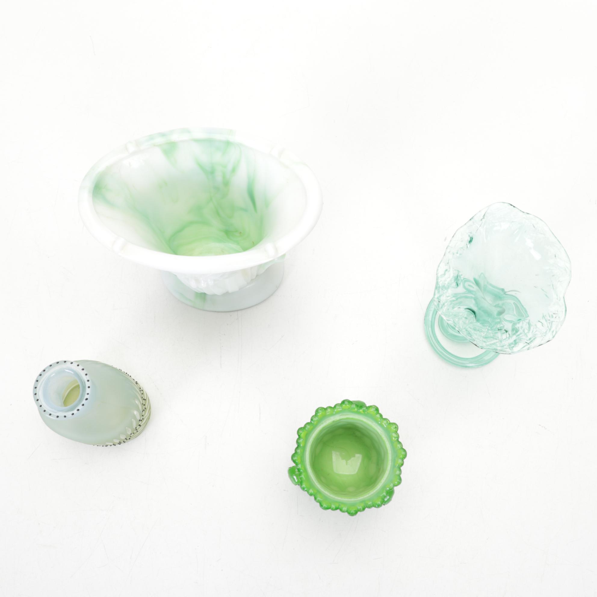 Fenton Blue Melon Pitcher and Vases  with Other Glass Decor