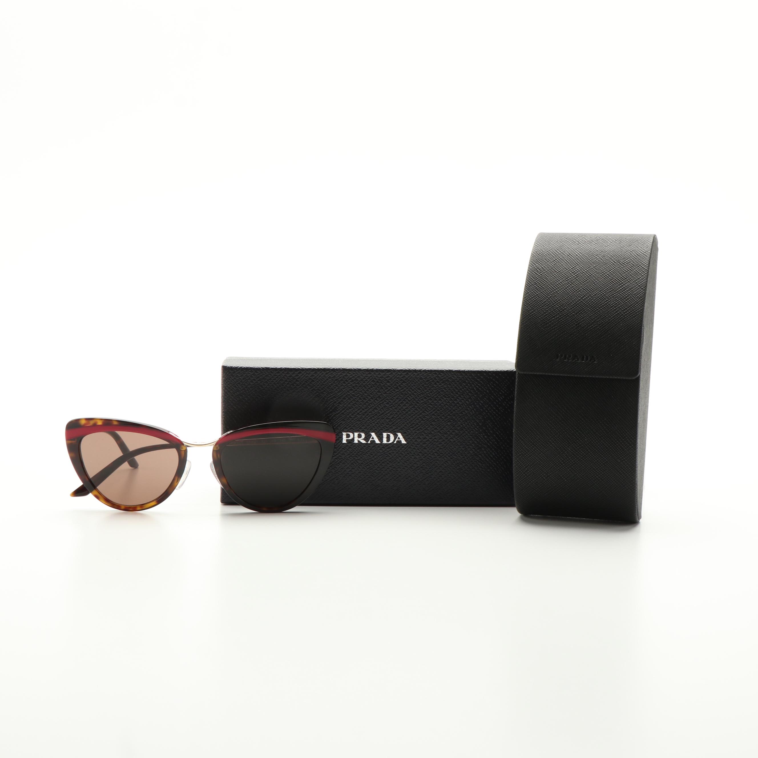 Prada PR25XS Cat-Eye Havana Red and Brown Sunglasses With Case