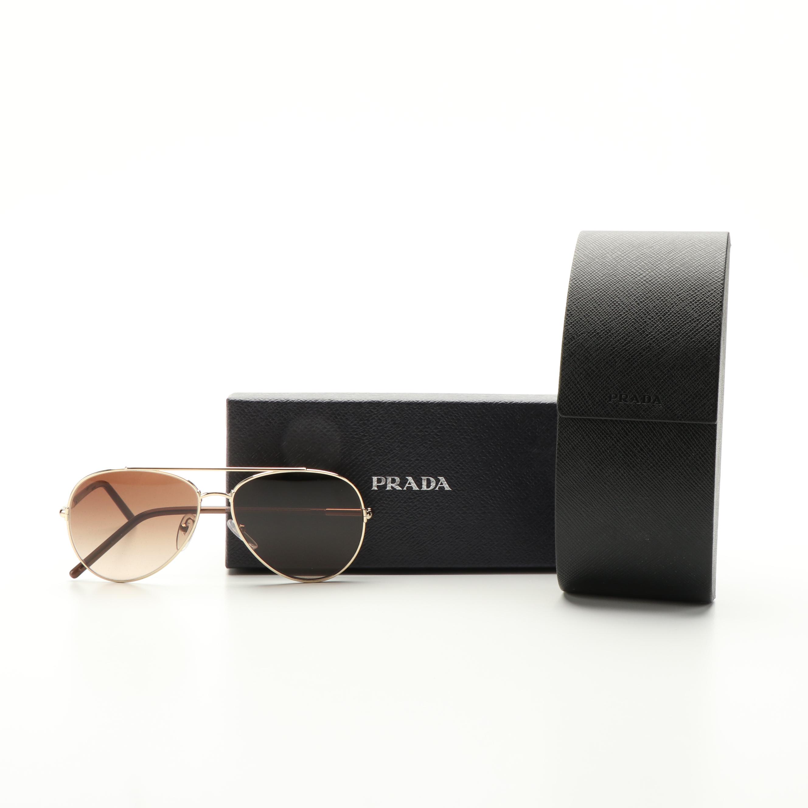Prada PR66XS Aviator Oro Pallido Brown Gradient Sunglasses With Case