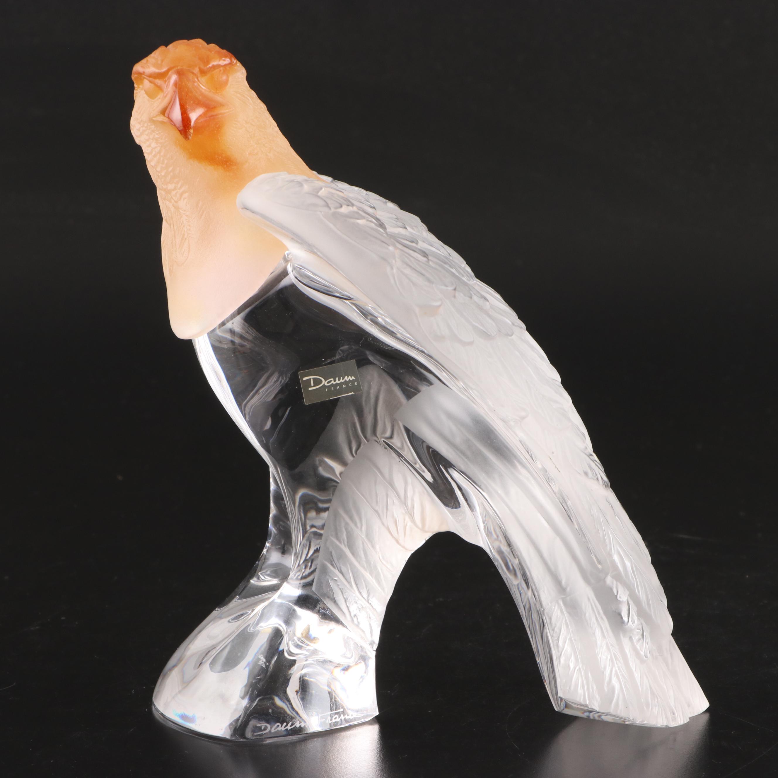 Daum "Aigle" Amber, Frosted, and Clear Crystal Eagle Figurine