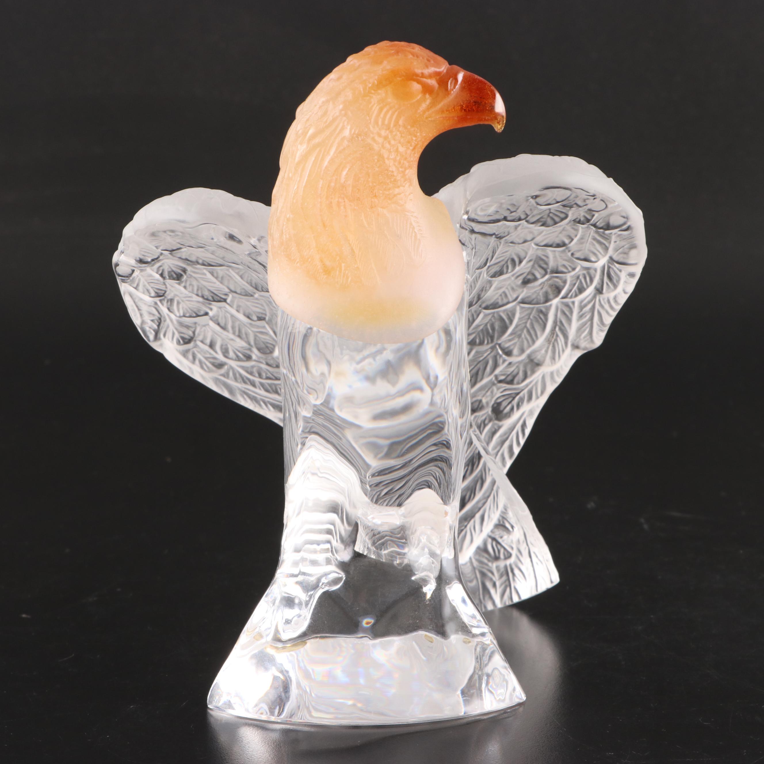 Daum "Aigle" Amber, Frosted, and Clear Crystal Eagle Figurine