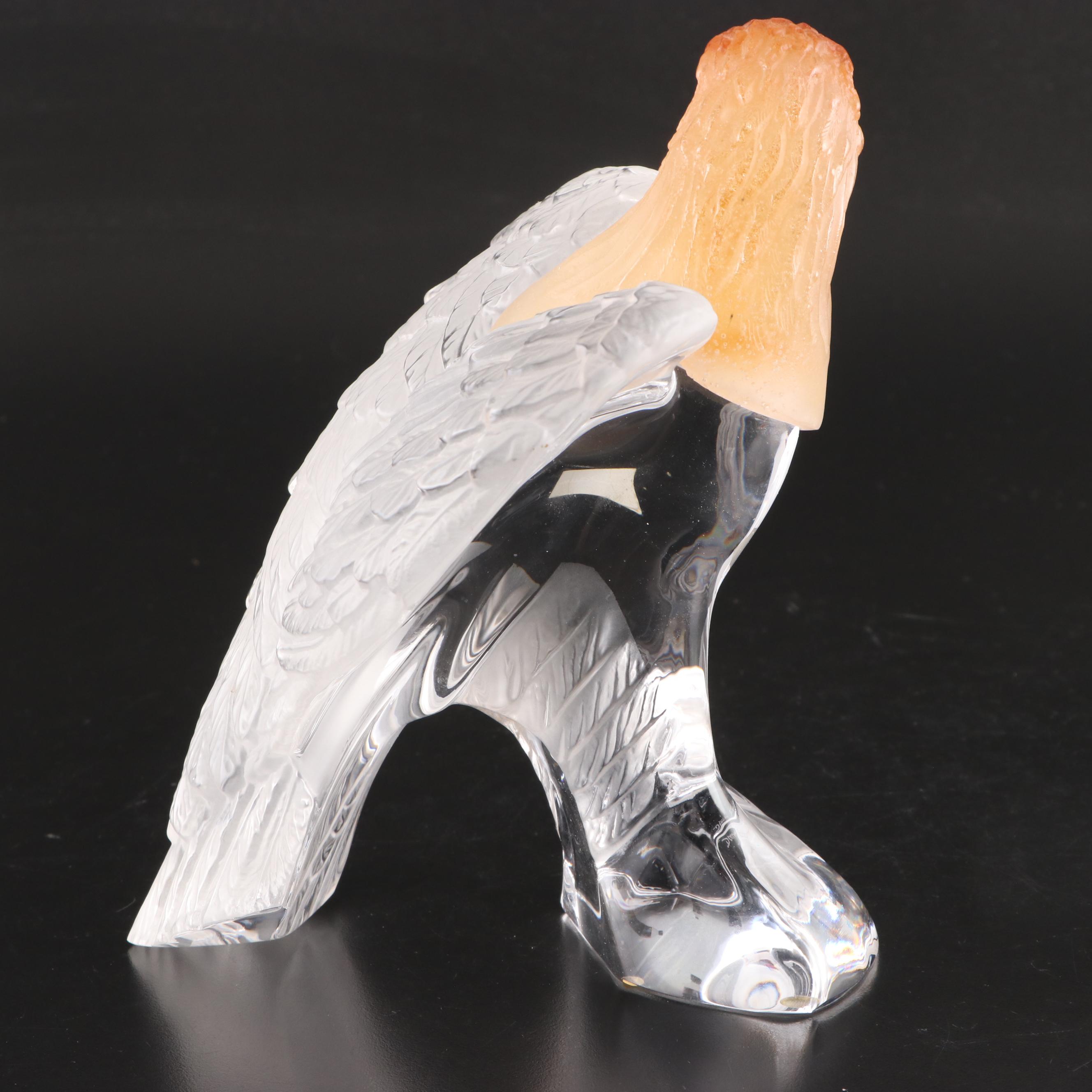 Daum "Aigle" Amber, Frosted, and Clear Crystal Eagle Figurine