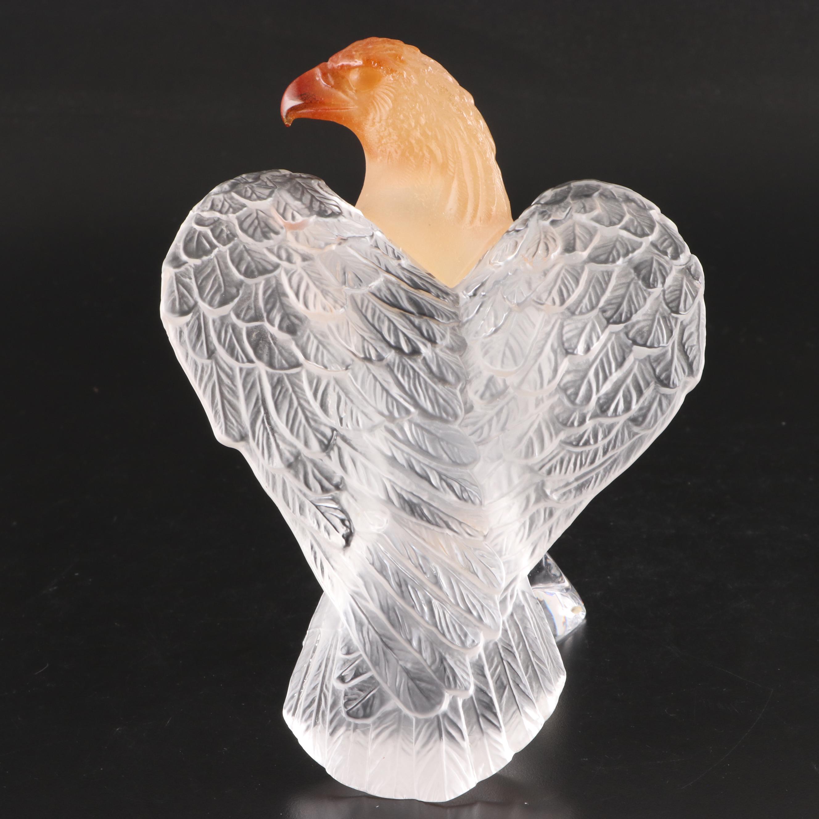 Daum "Aigle" Amber, Frosted, and Clear Crystal Eagle Figurine