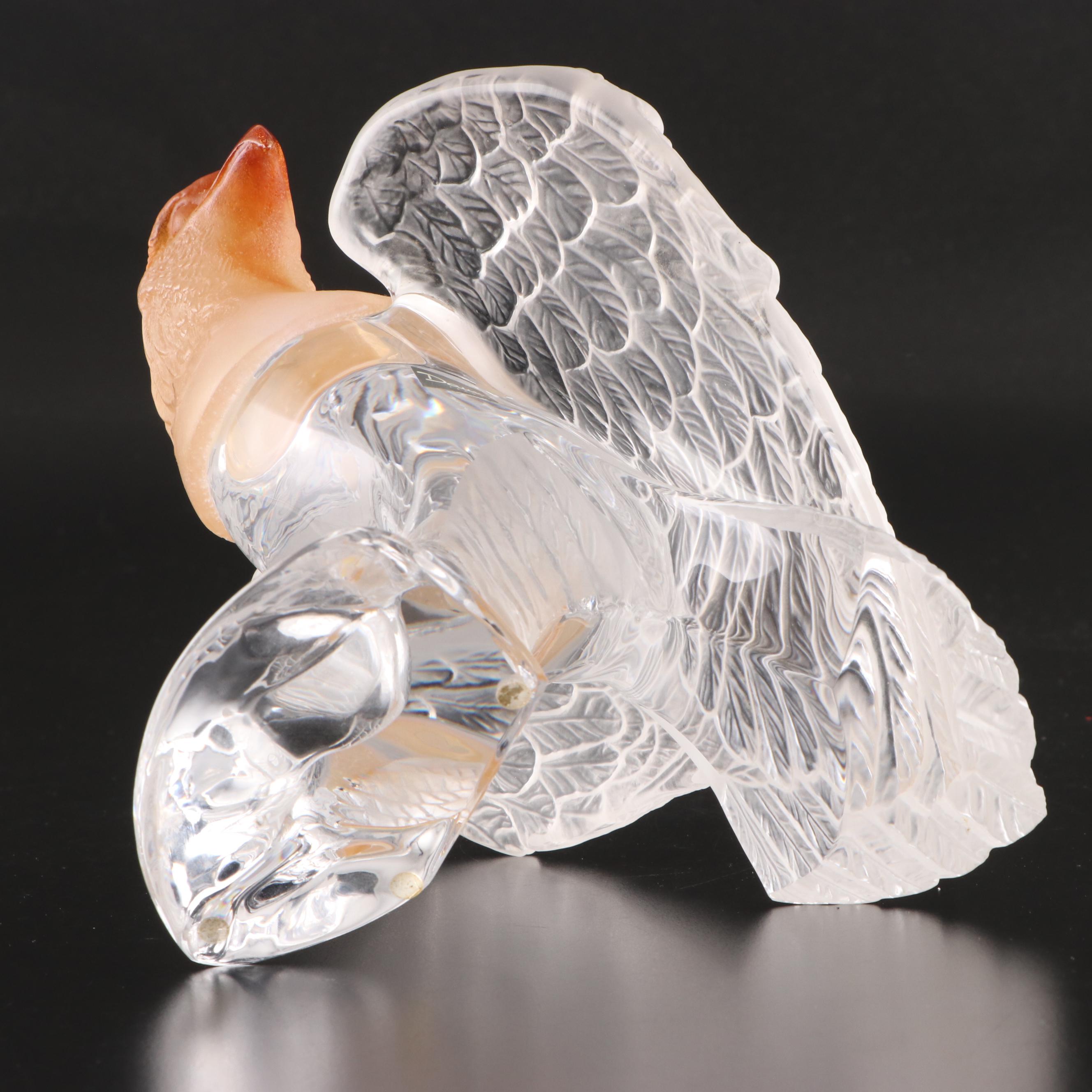 Daum "Aigle" Amber, Frosted, and Clear Crystal Eagle Figurine