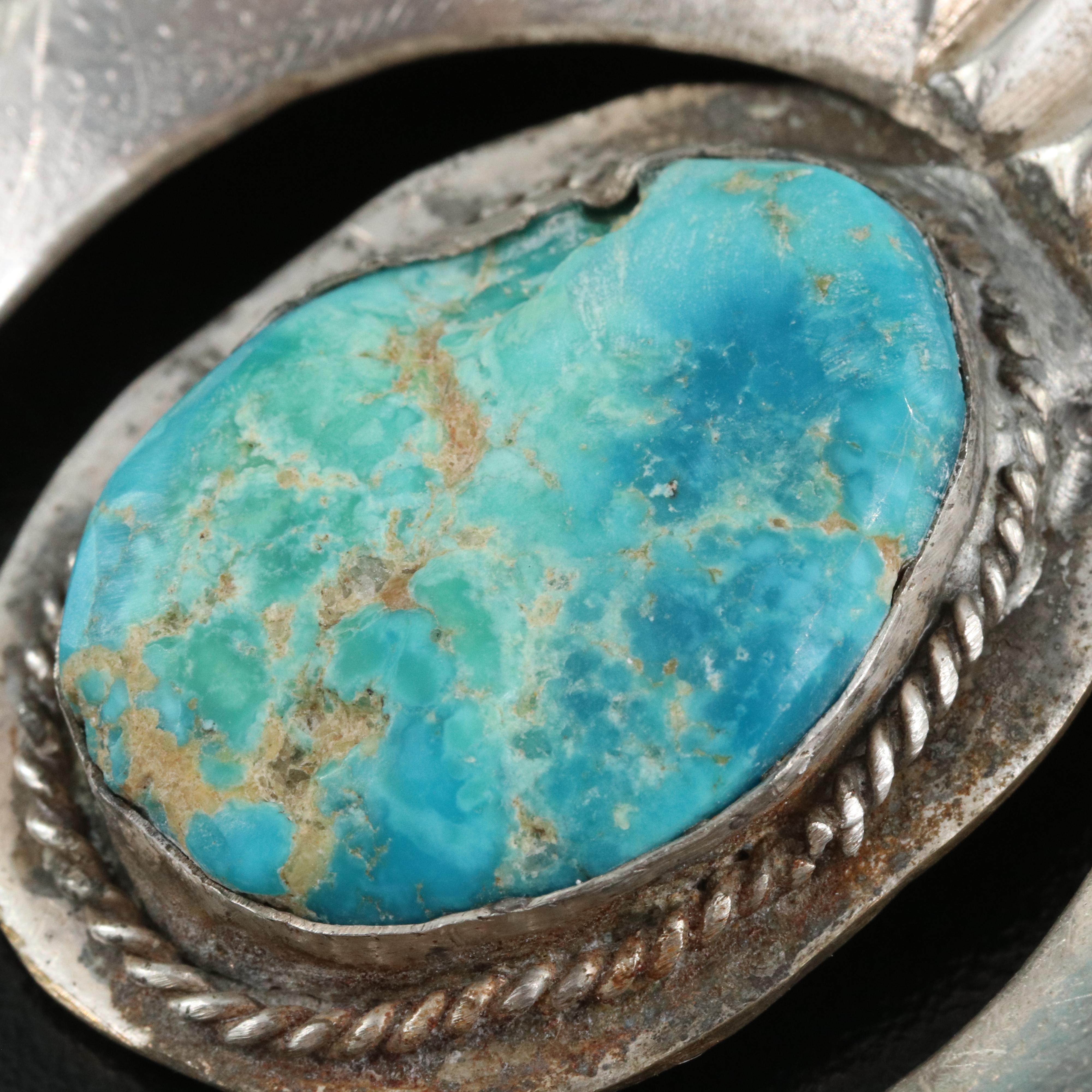 Southwestern Sterling  Turquoise Squash Blossom Necklace with Naja