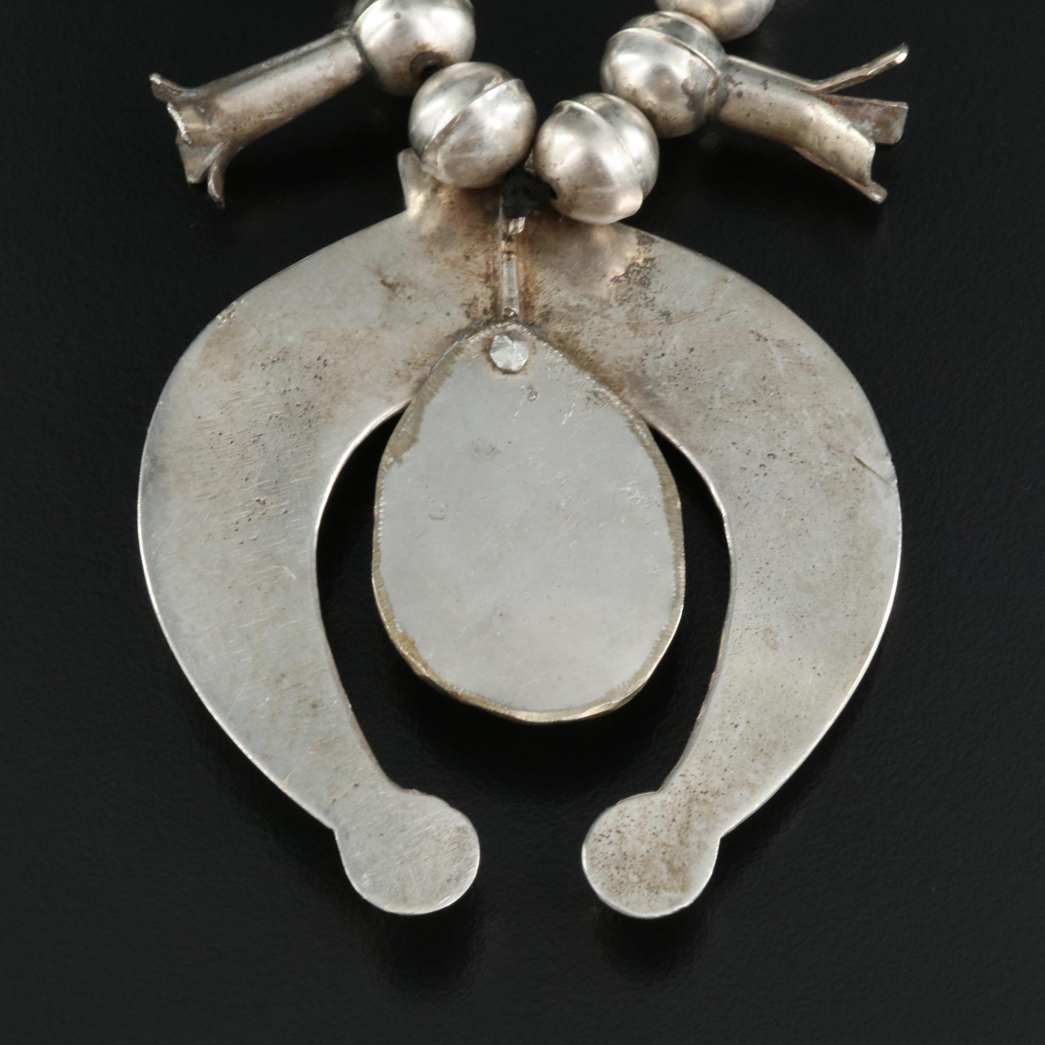 Southwestern Sterling  Turquoise Squash Blossom Necklace with Naja