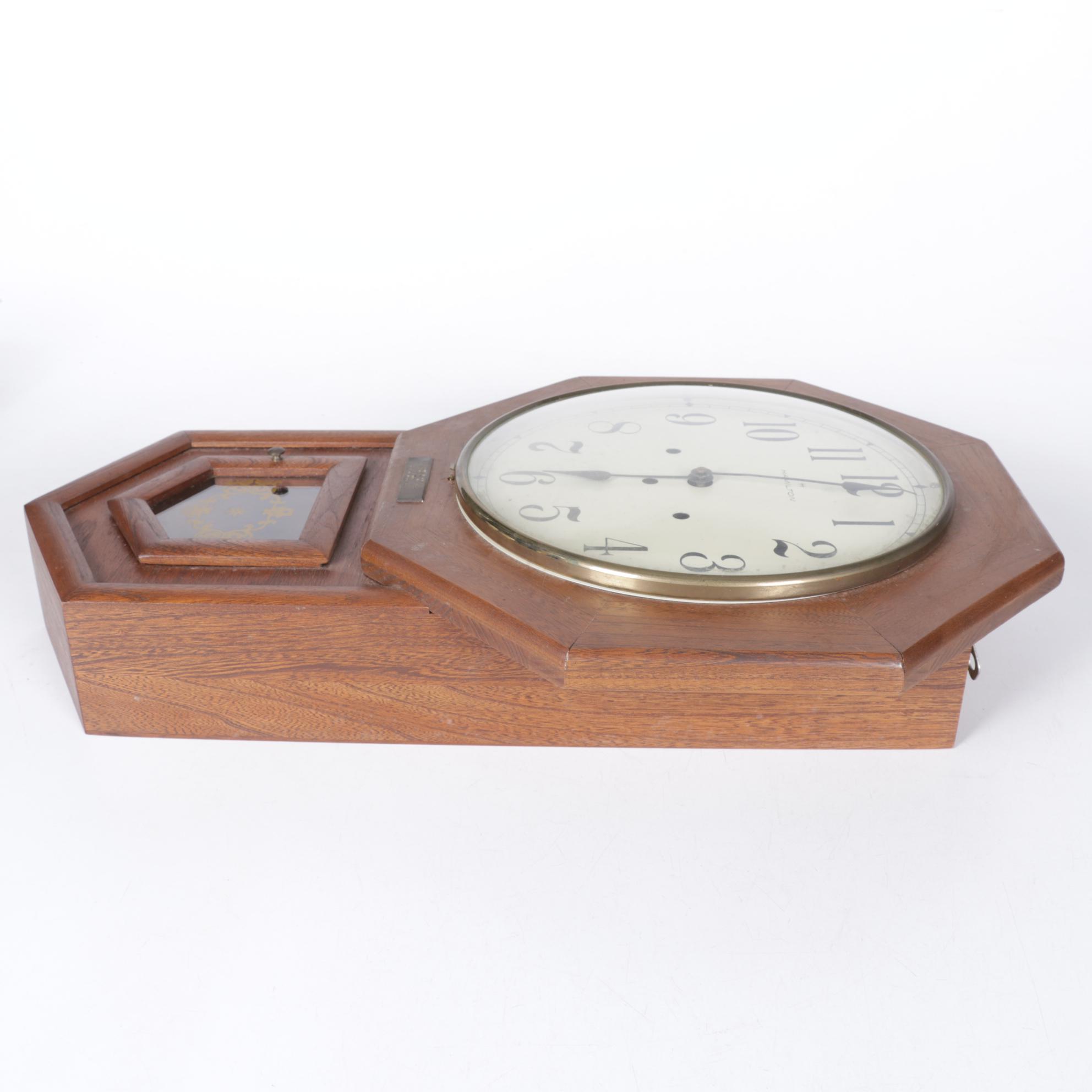 Hamilton "Head Master" Pendulum Wall Clock With Pair of Watercolor Paintings