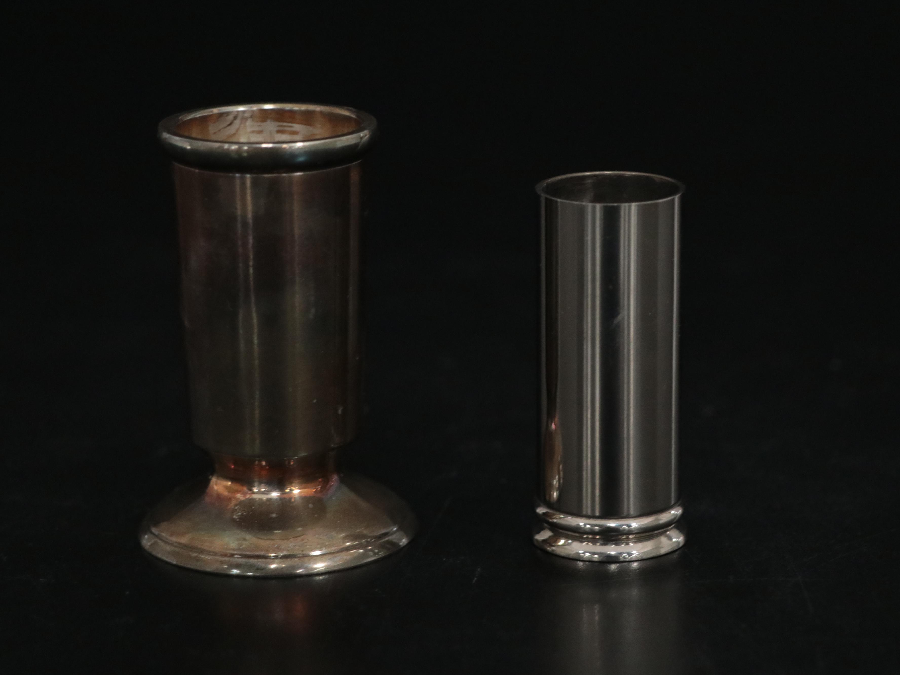 Etched Glass Salt Cellars with Sterling Salt Spoons and Cocktail Sticks