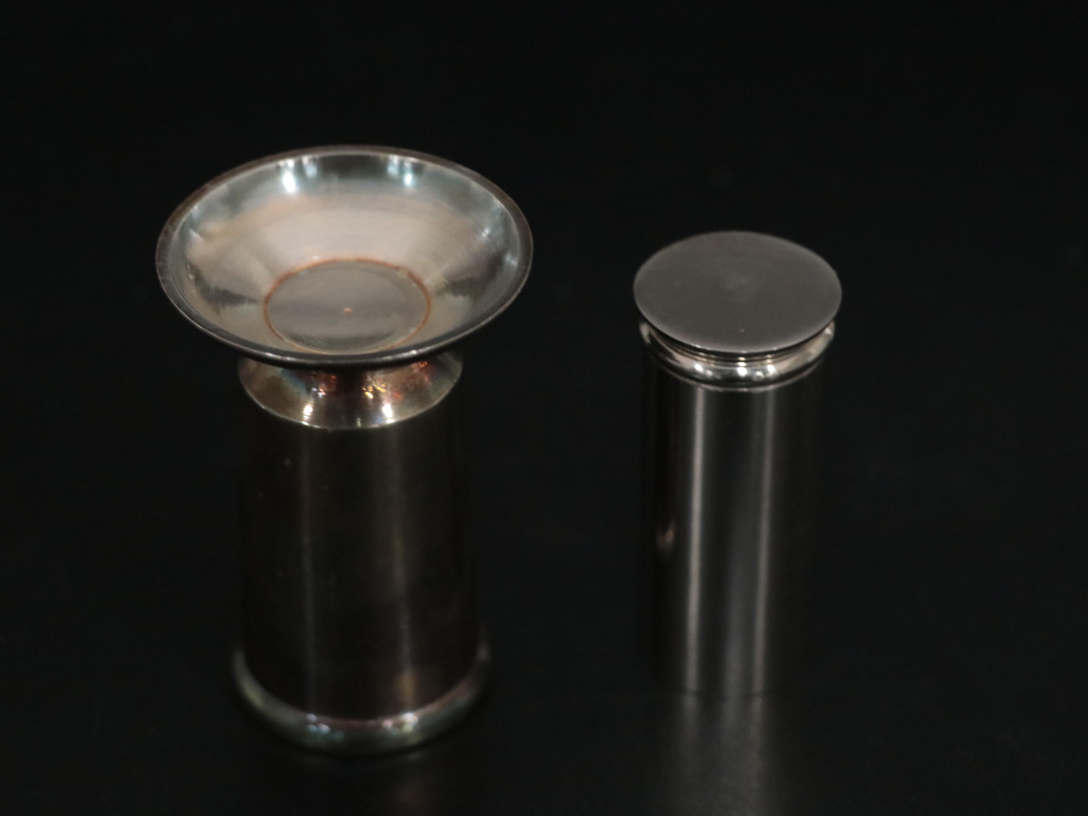 Etched Glass Salt Cellars with Sterling Salt Spoons and Cocktail Sticks