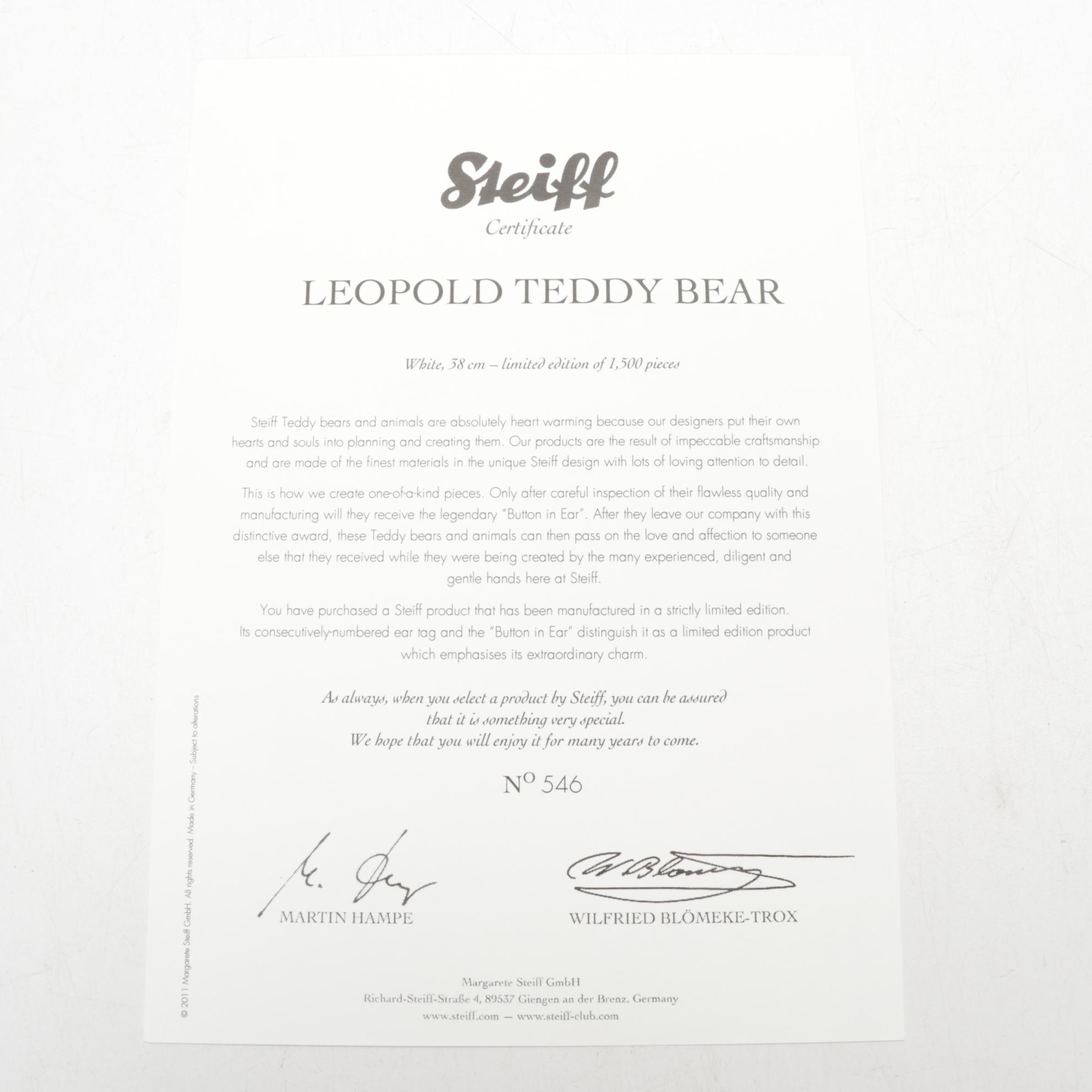 Steiff Limited Edition Growler Bears Featuring "Leopold", "Alexander", and More