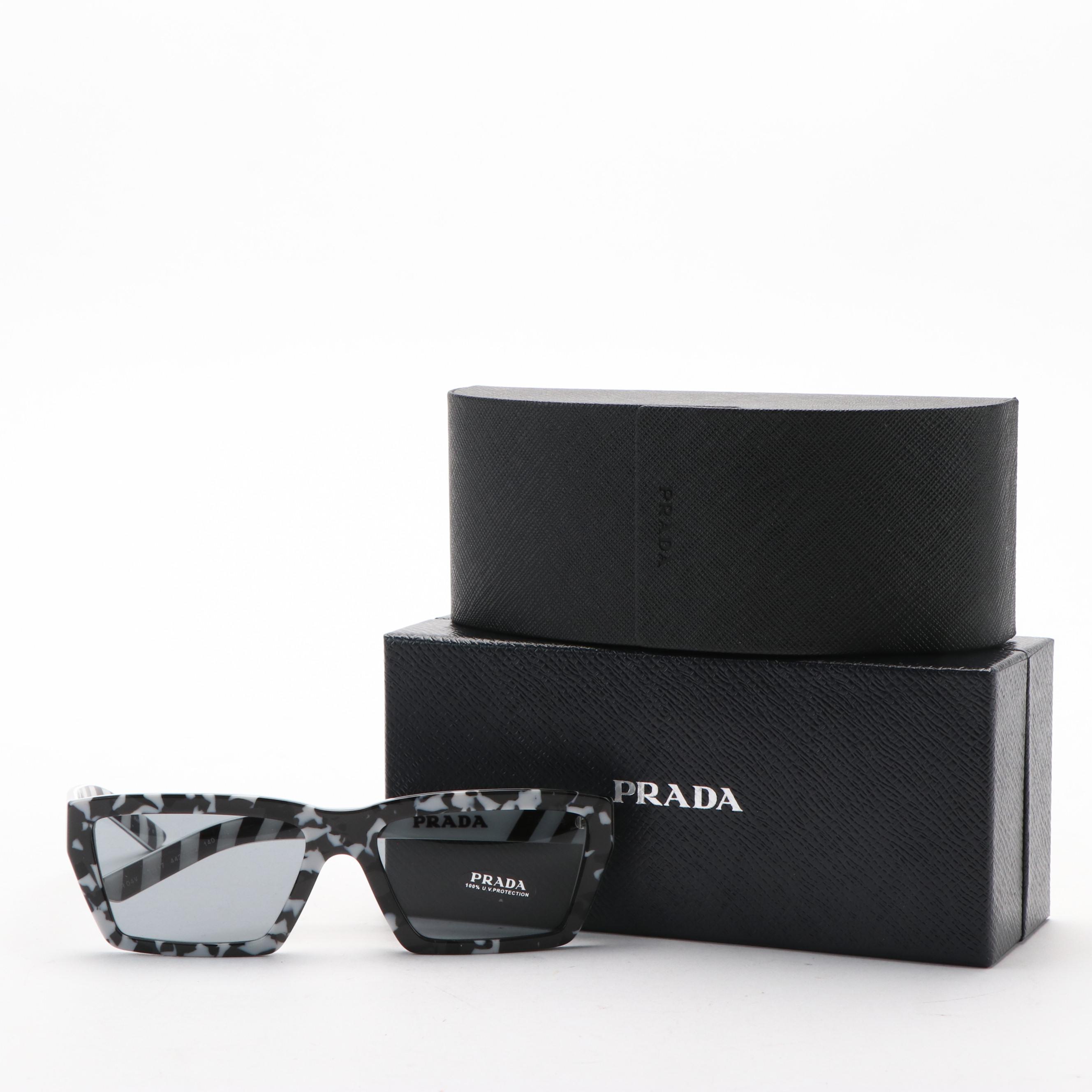 Prada SPR04V Rectangular Camouflage Black Sunglasses with Case and Box