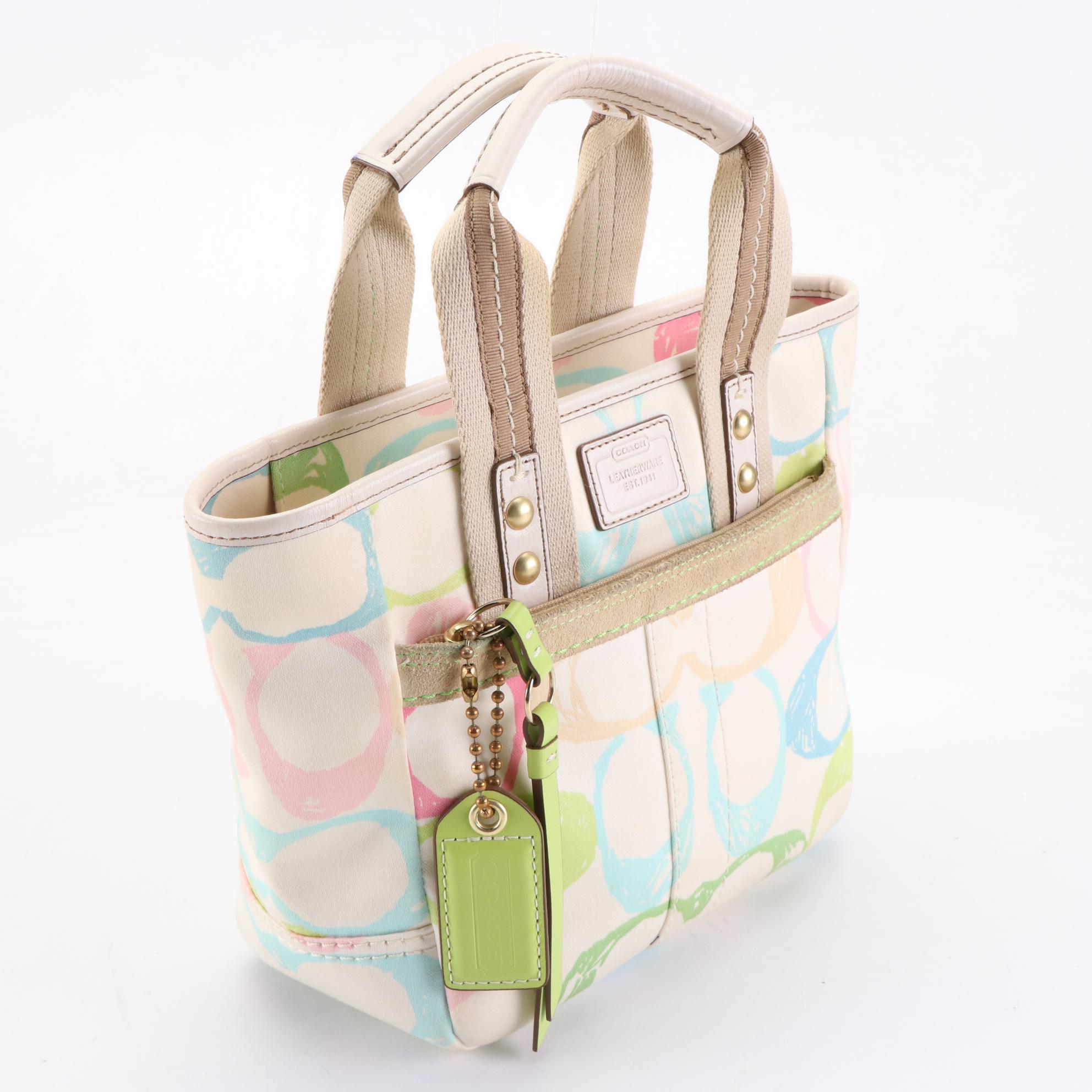 Coach Hampton Pastel Scribble Hand Bag with Removable Accessory Pouch
