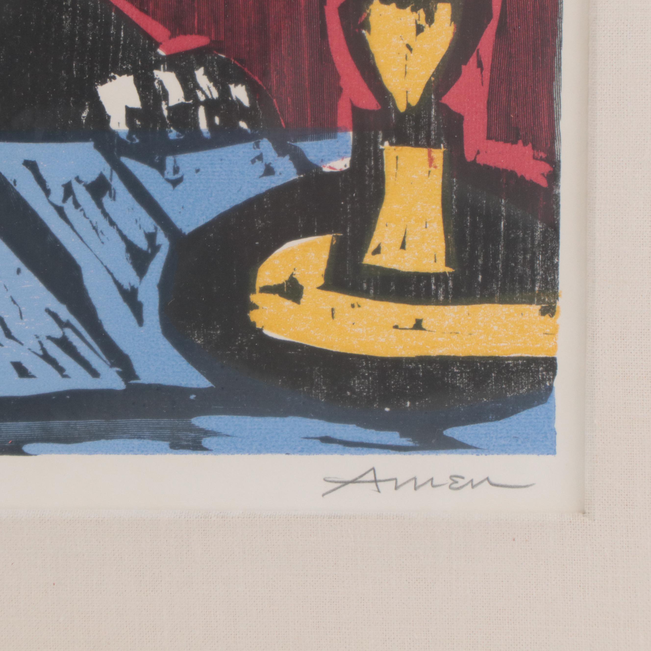 Irving Amen Woodcut "Sabbath Candle"