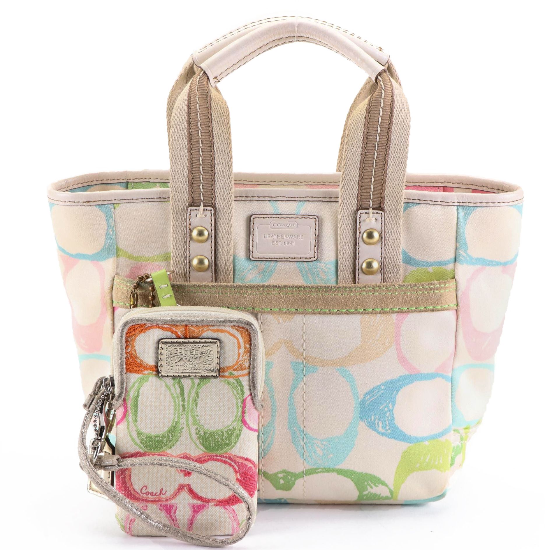 Coach Hampton Pastel Scribble Hand Bag with Removable Accessory Pouch