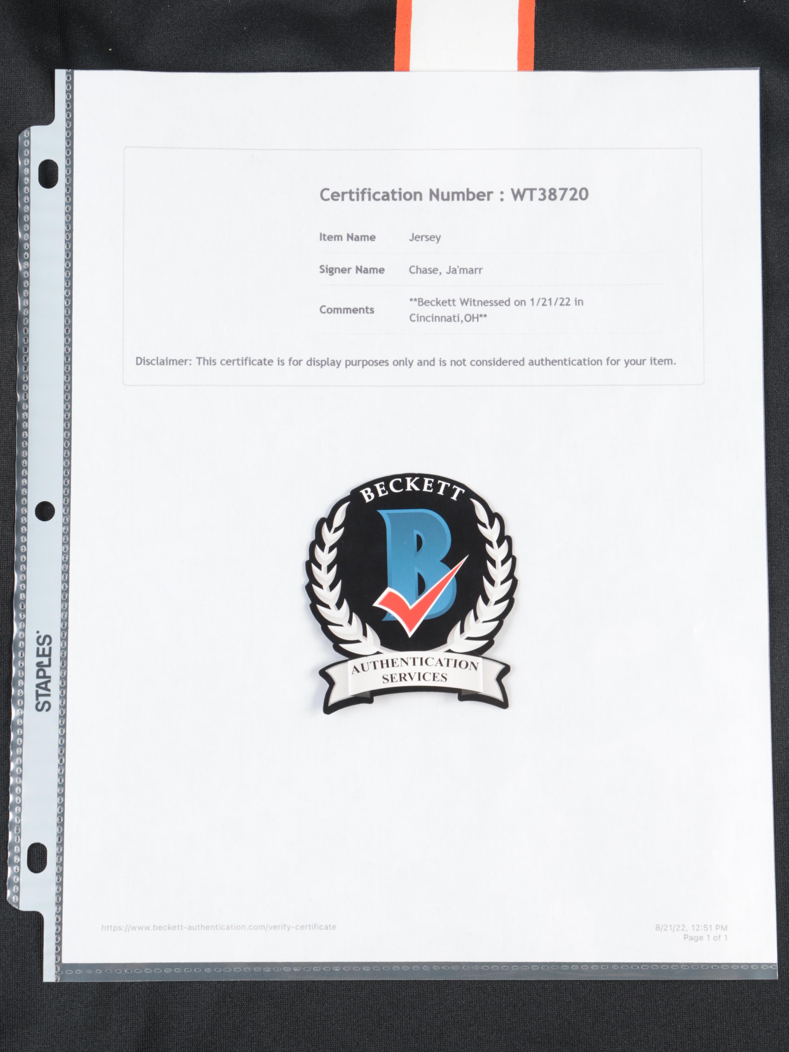 Ja'Marr Chase Signed Cincinnati Bengals Nike Football Jersey