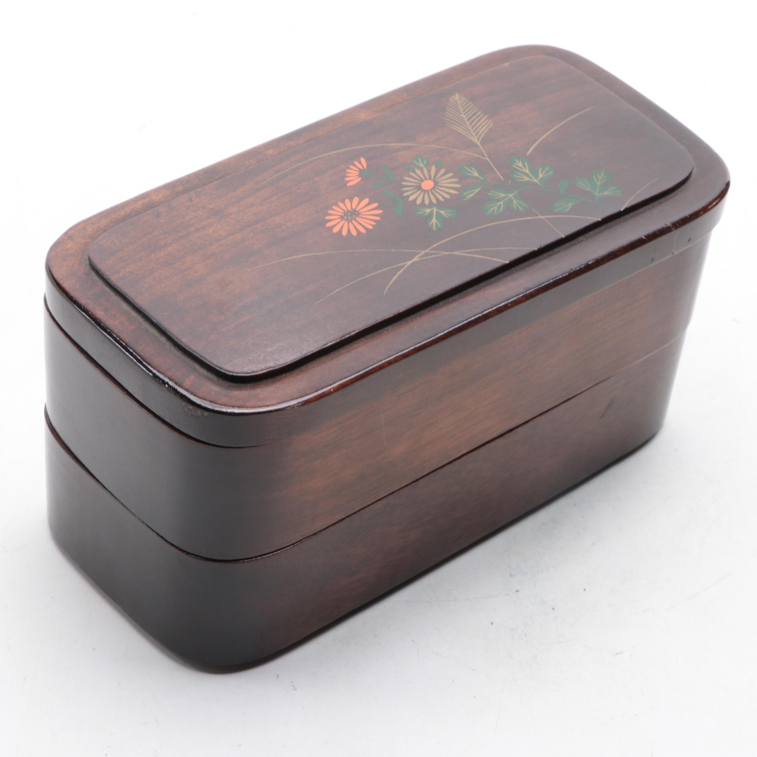 Japanese Wooden Box and Porcelain Teacup with Other Stemware EBTH