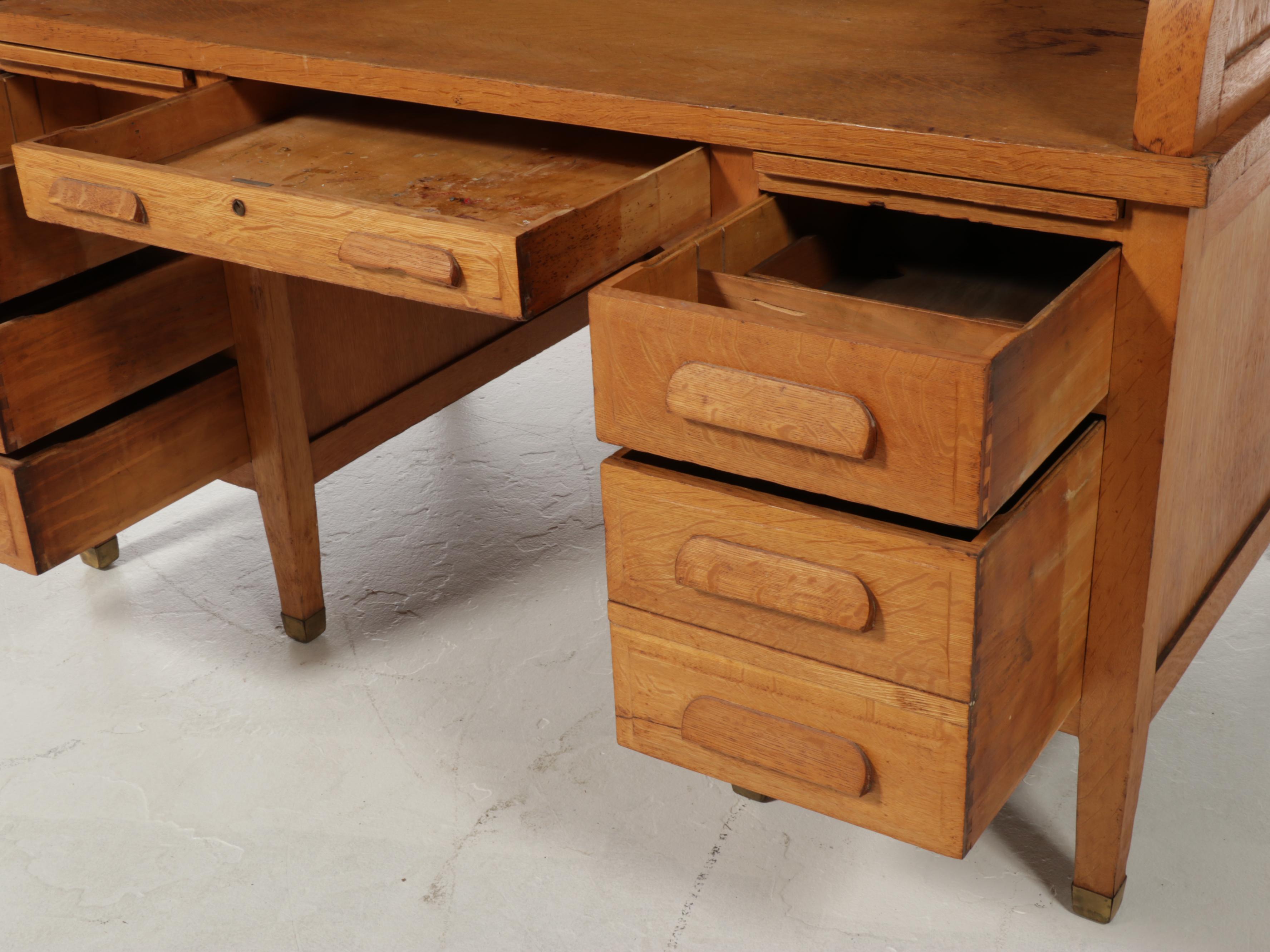 H. Krug Furniture Banker's Desk Chair with Oak Roll-Top Desk