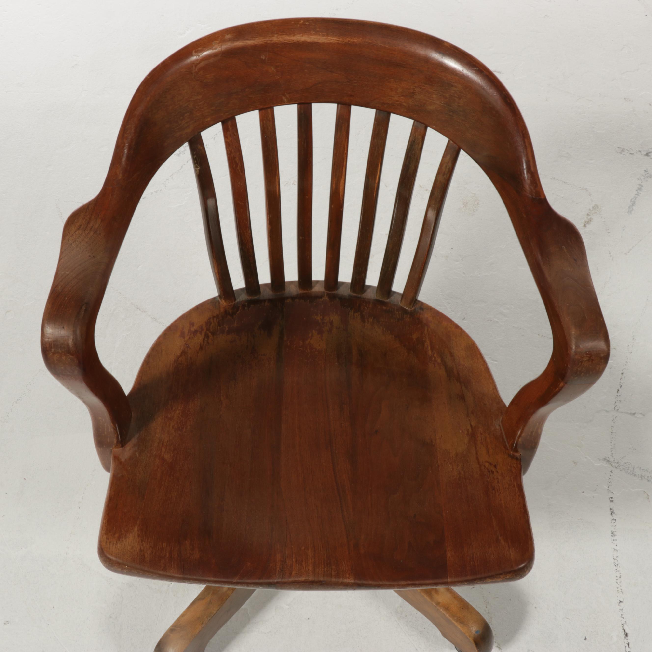 H. Krug Furniture Banker's Desk Chair with Oak Roll-Top Desk