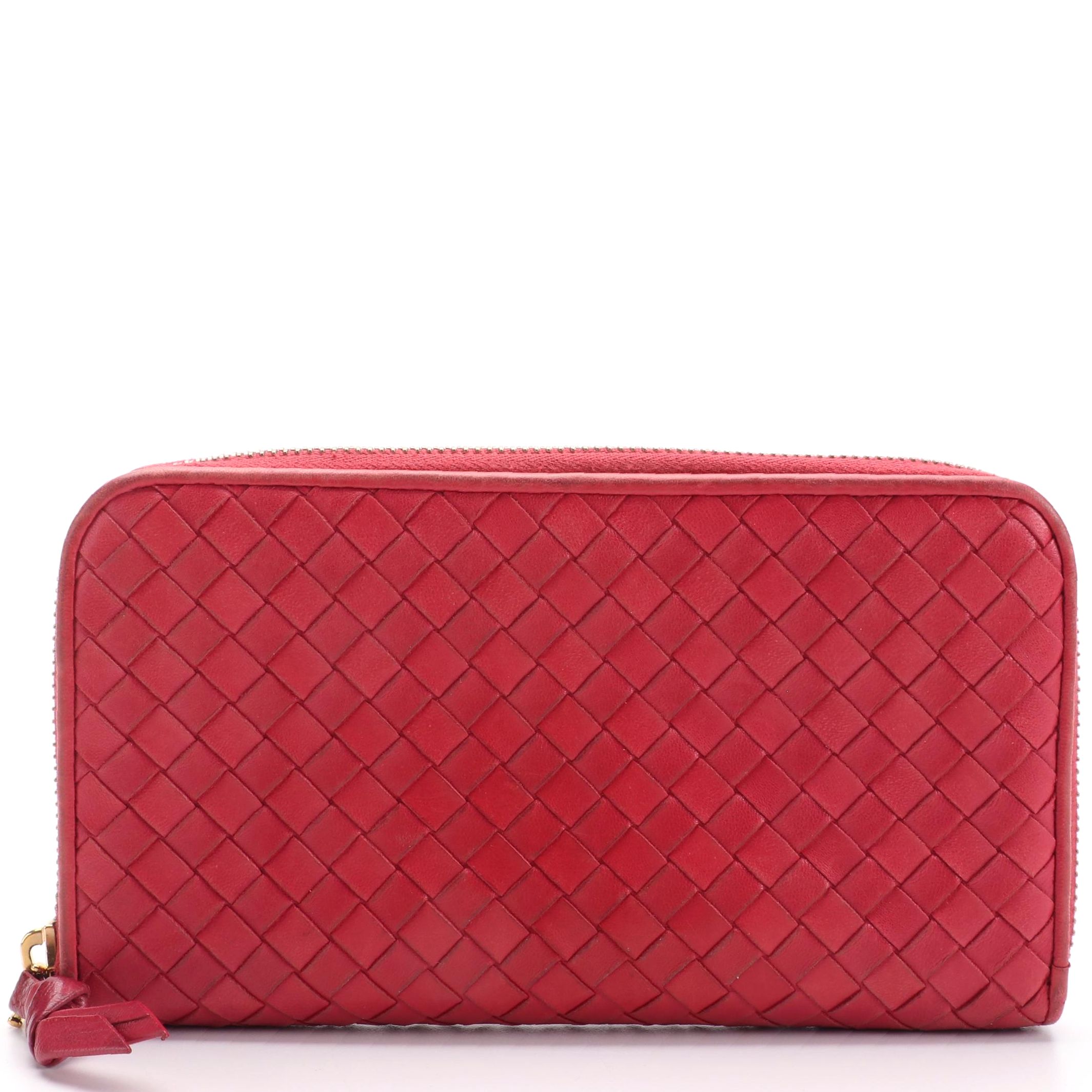 Bottega Veneta Continental Wallet in Red Intrecciato Leather
