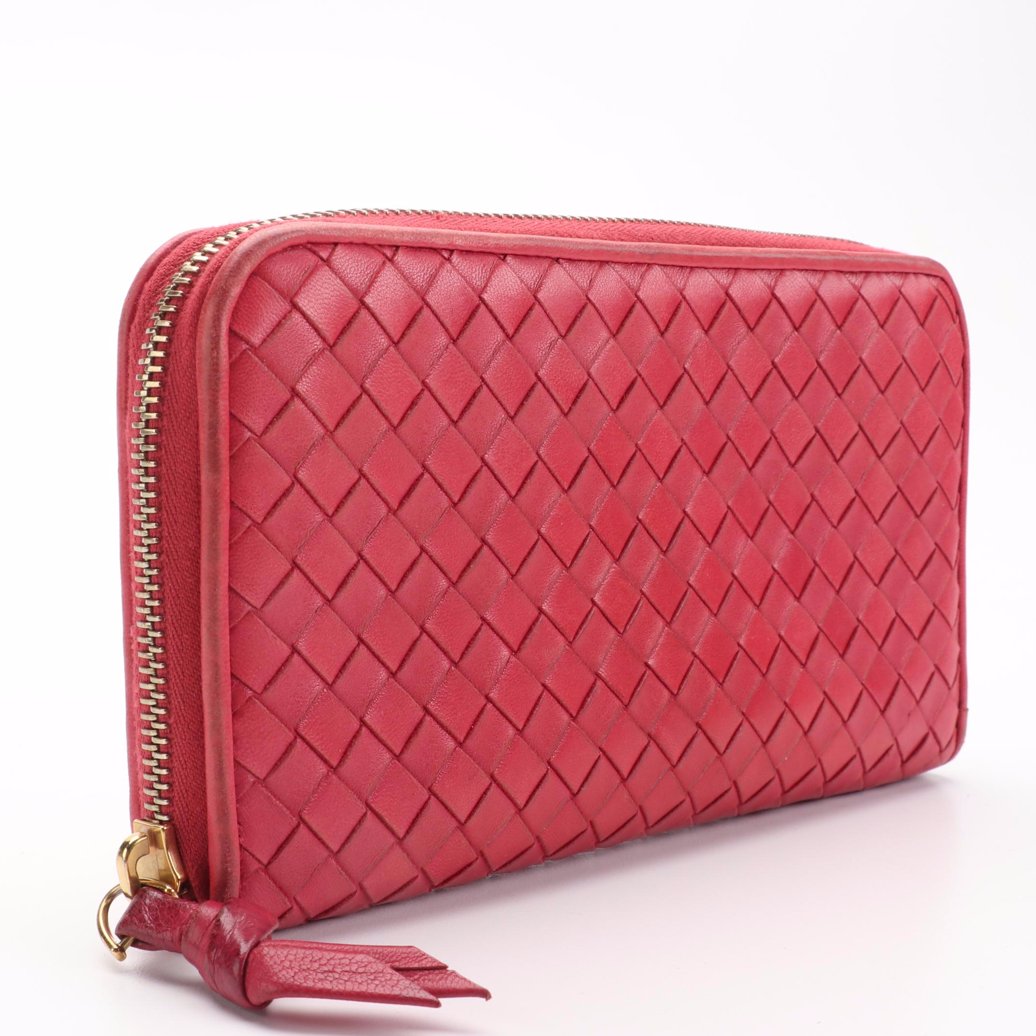 Bottega Veneta Continental Wallet in Red Intrecciato Leather