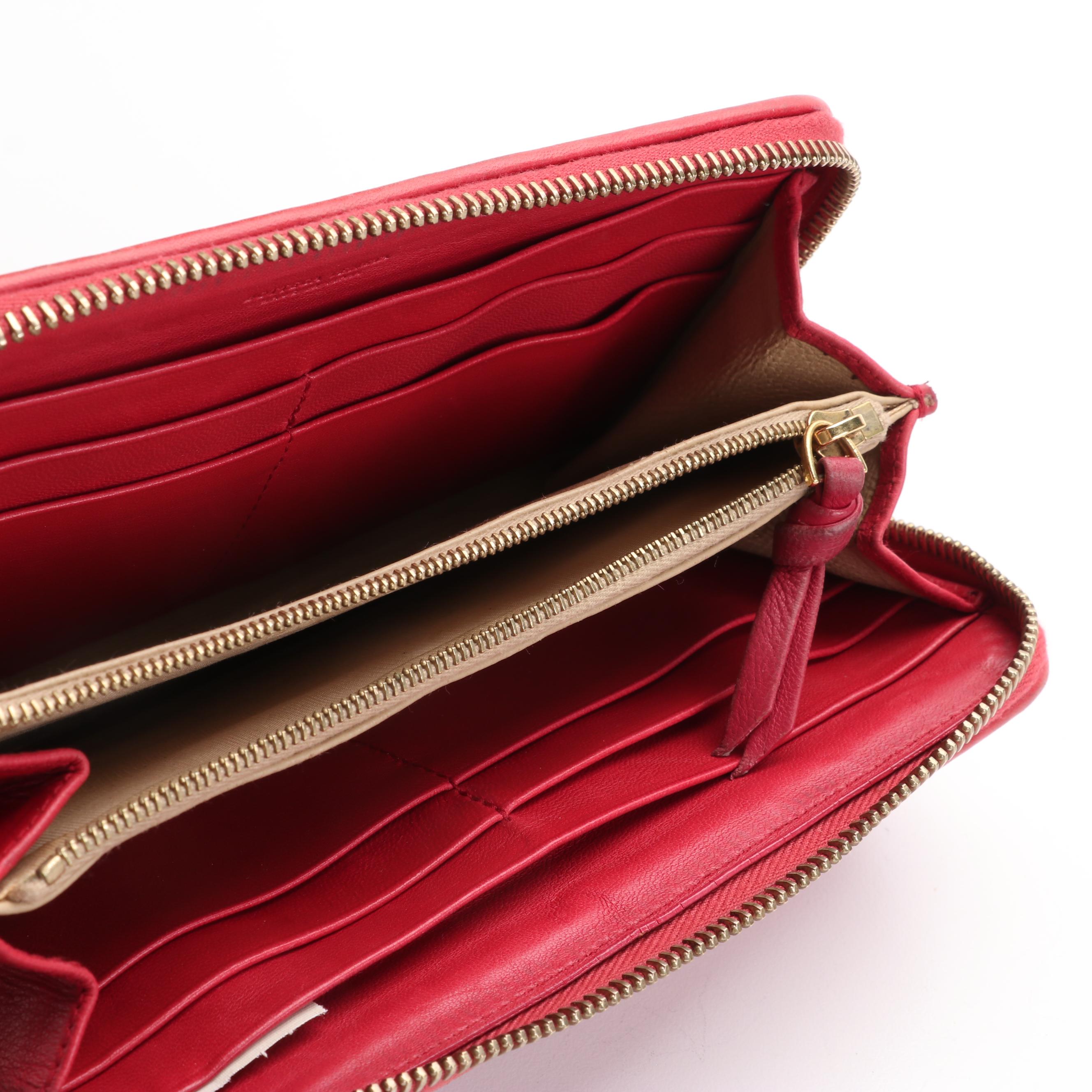 Bottega Veneta Continental Wallet in Red Intrecciato Leather