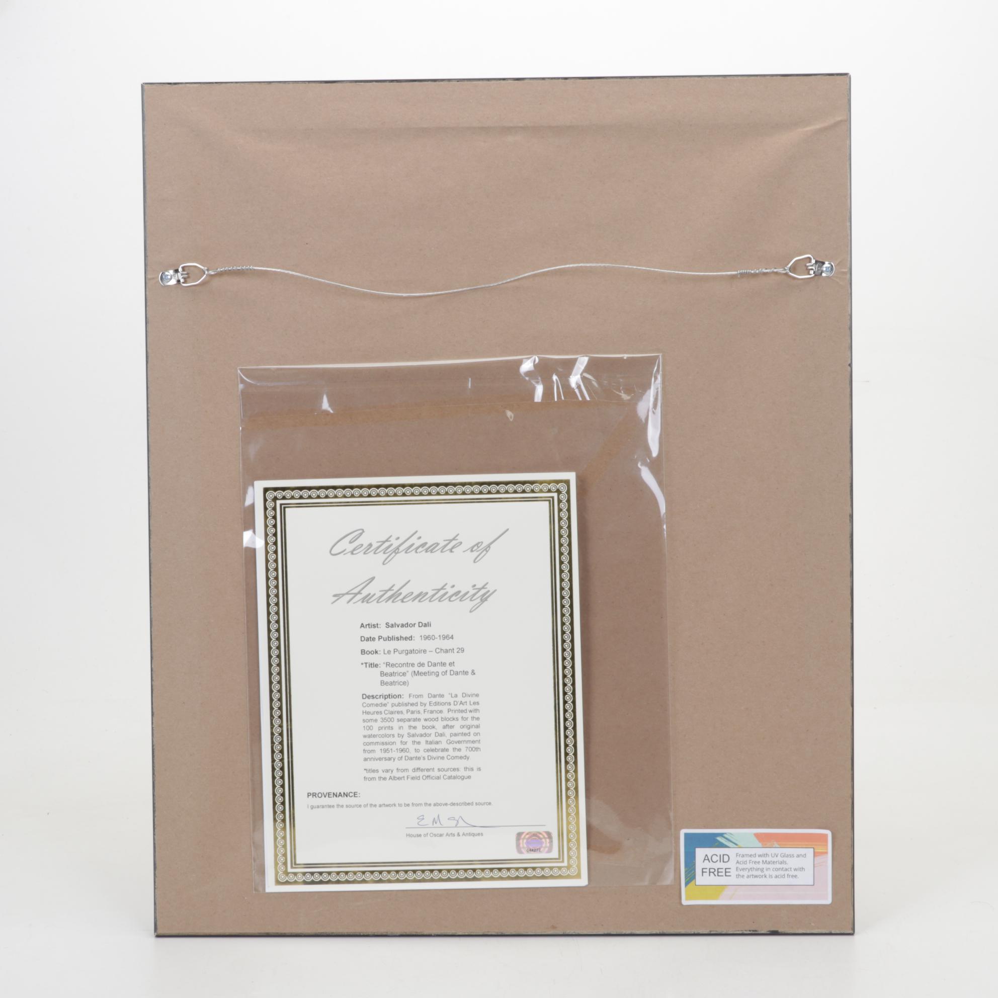 Salvador Dalí Wood Engraving "Rencontre de Dante et Béatrice"