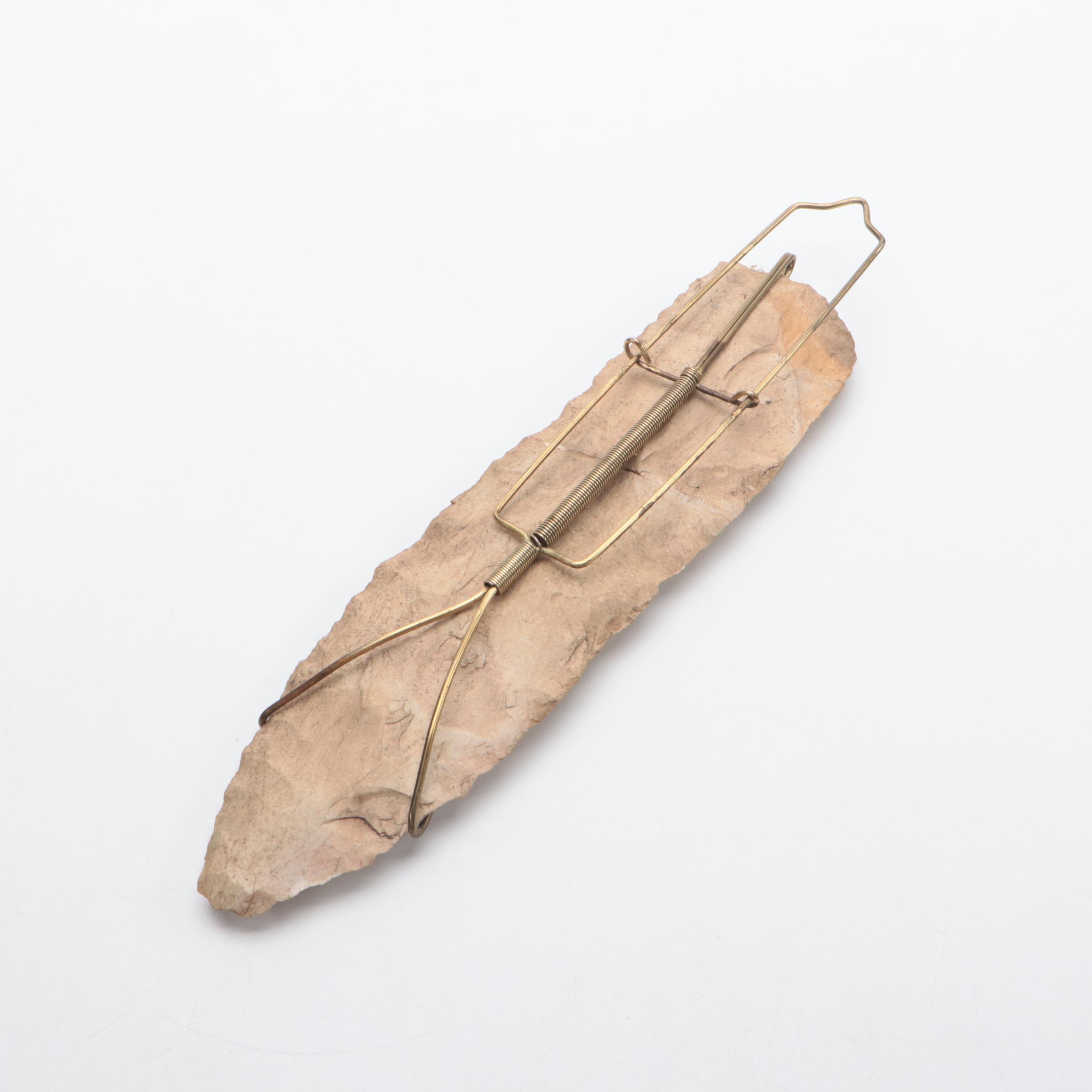 Archaic Stone Projectile Point & Brass Hanger, Petrified Wood, More Projectiles