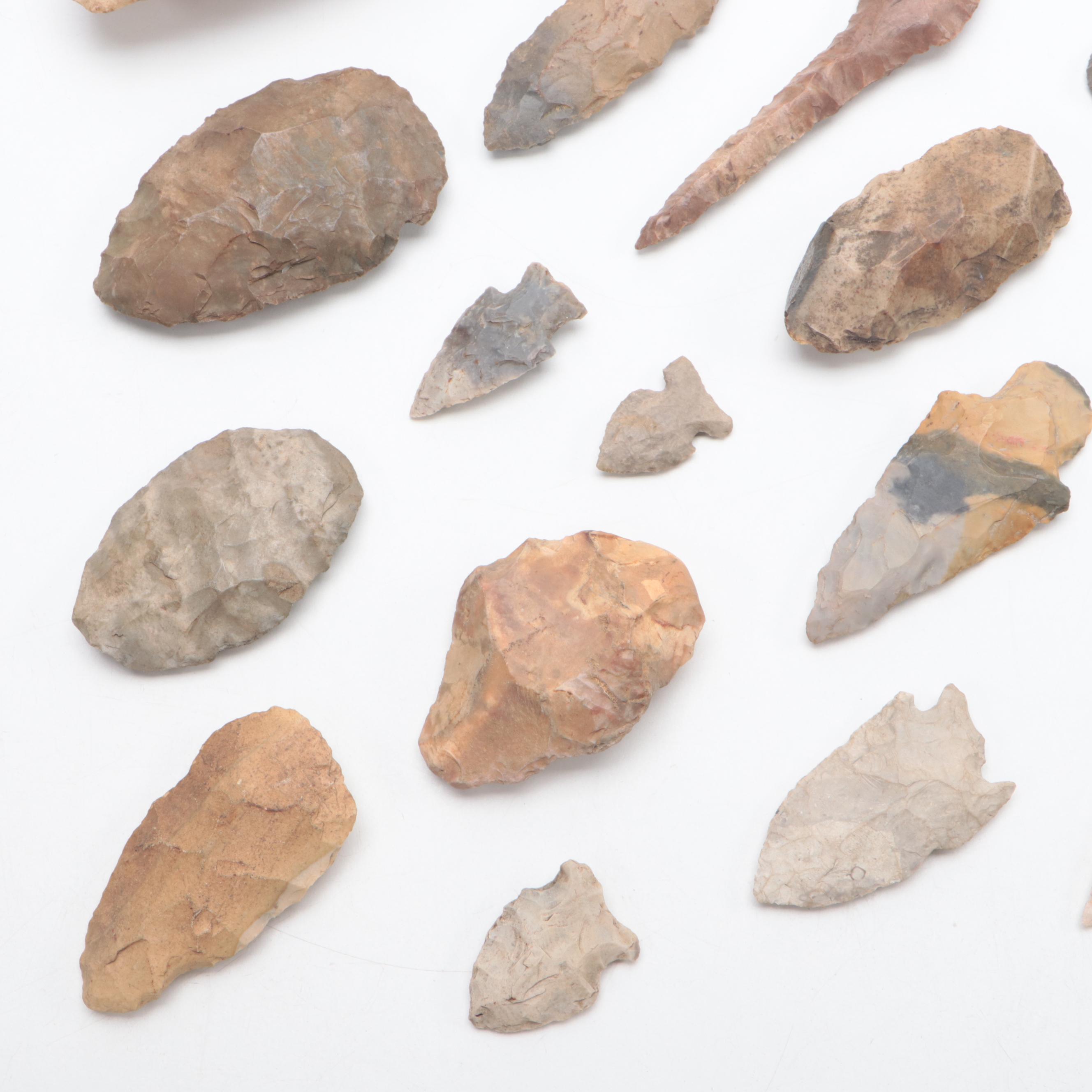 Archaic Stone Projectile Point & Brass Hanger, Petrified Wood, More Projectiles