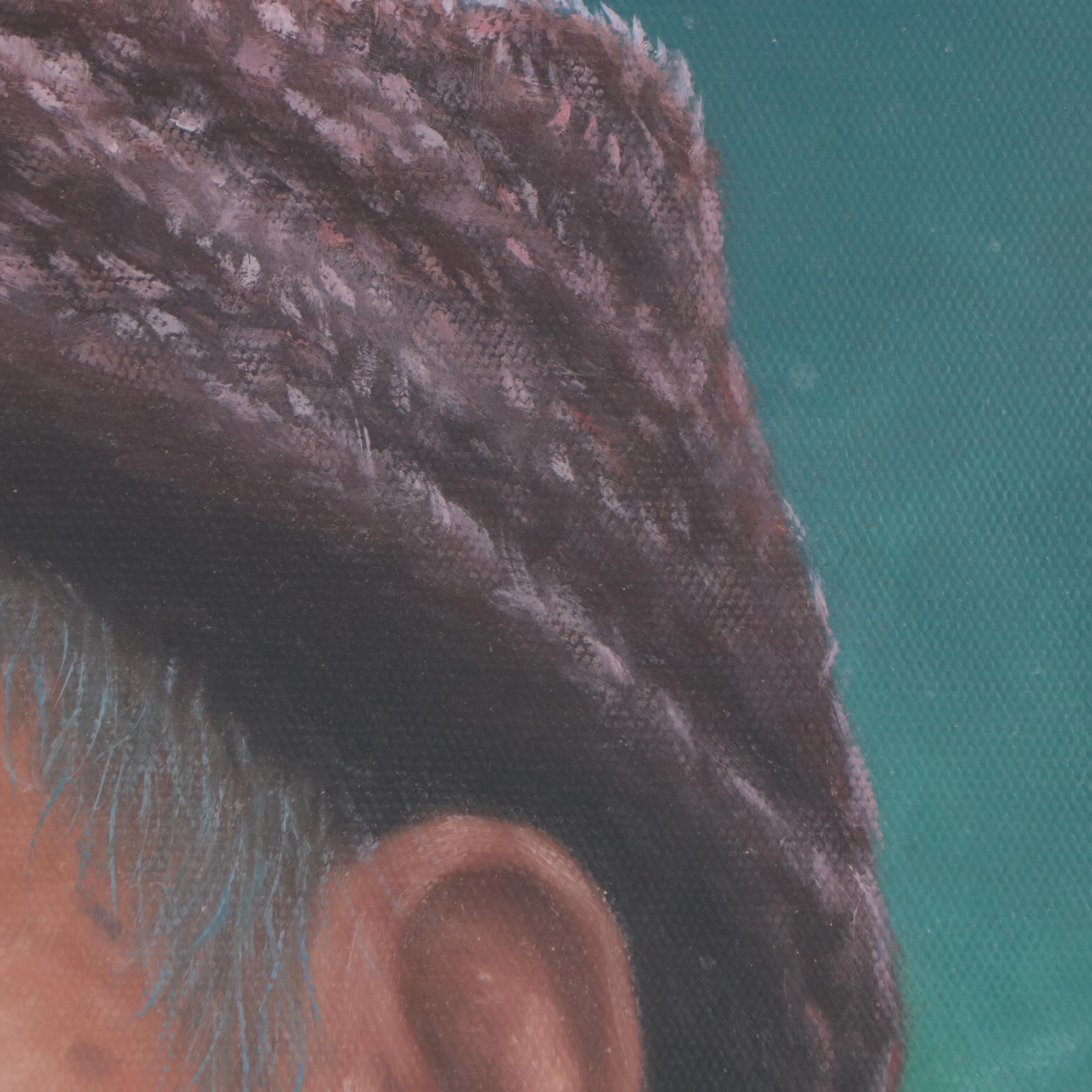 Chinese Acrylic Painting of a Man Smoking a Pipe