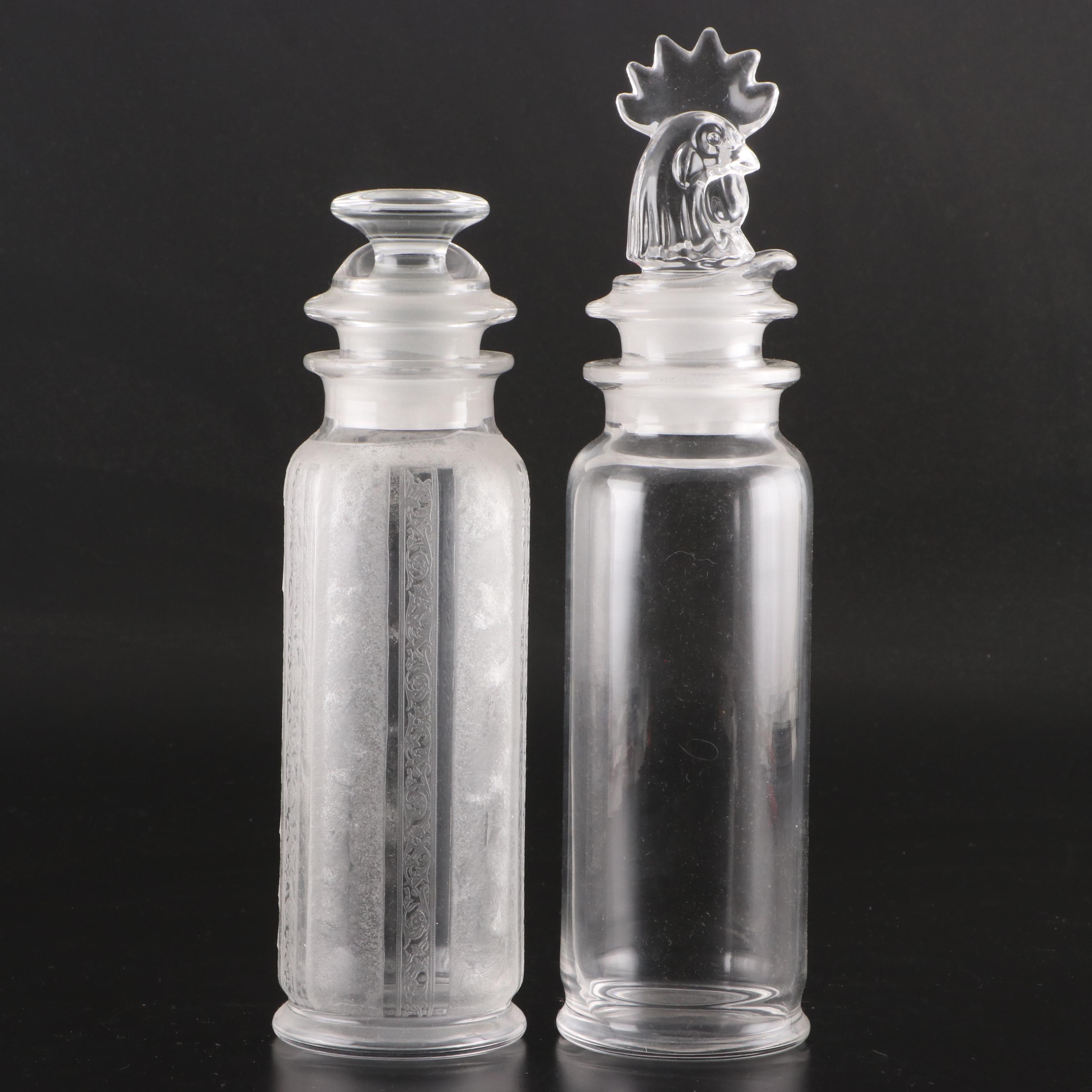 Heisey Carl Cobel Three Piece Rooster Decanter Shaker with Other Glass Jar