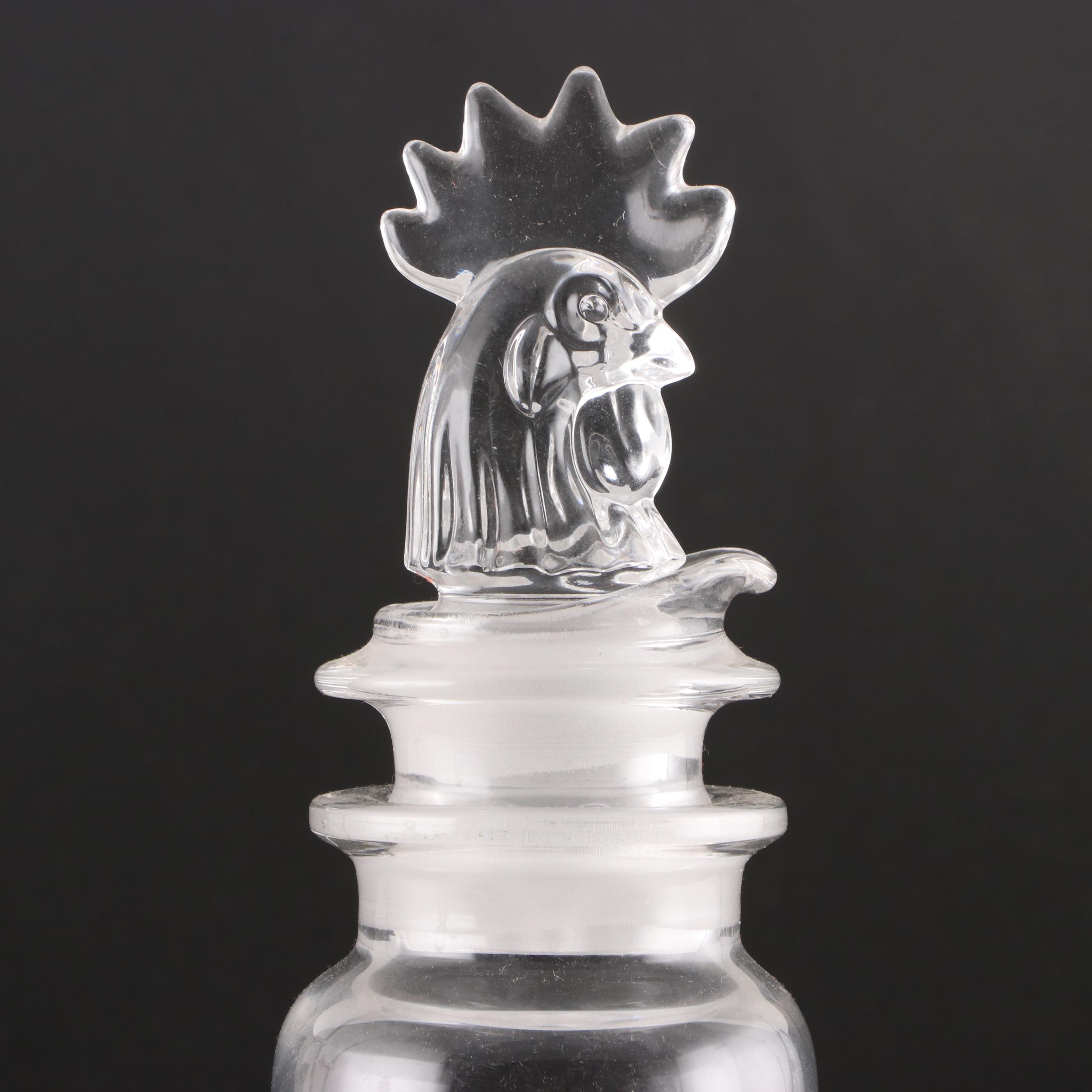 Heisey Carl Cobel Three Piece Rooster Decanter Shaker with Other Glass Jar