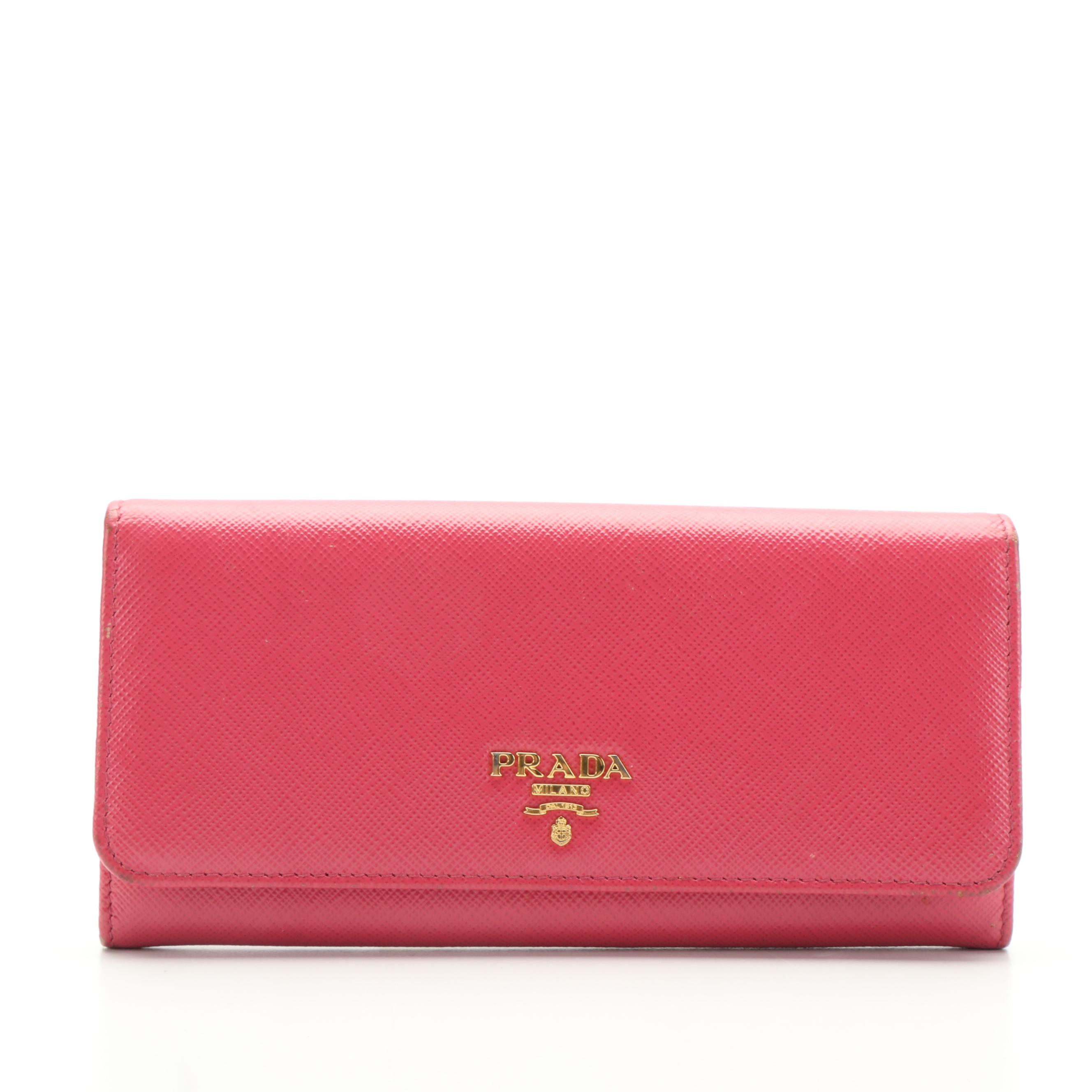 Prada Continental Wallet in Pink Saffiano Leather