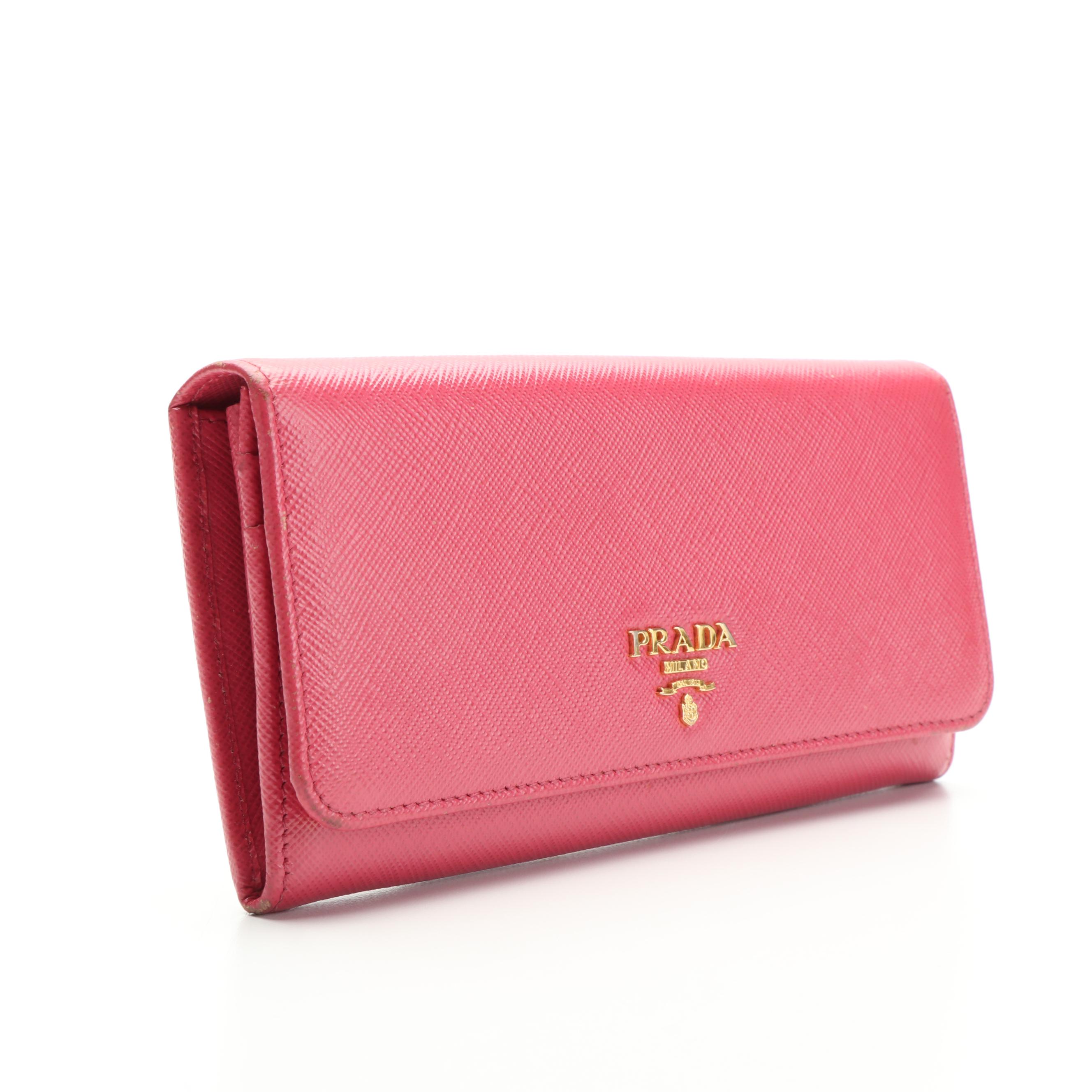Prada Continental Wallet in Pink Saffiano Leather