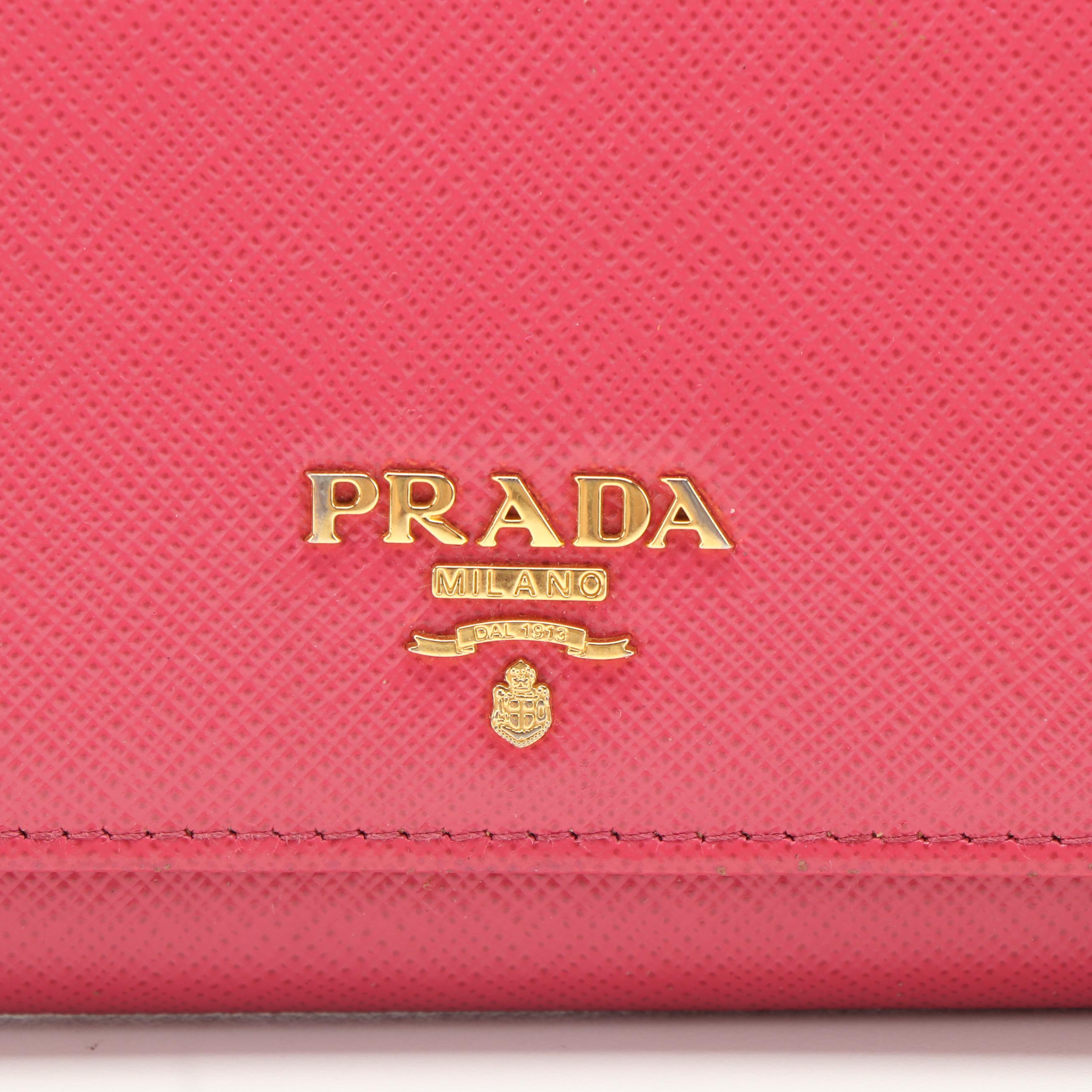 Prada Continental Wallet in Pink Saffiano Leather