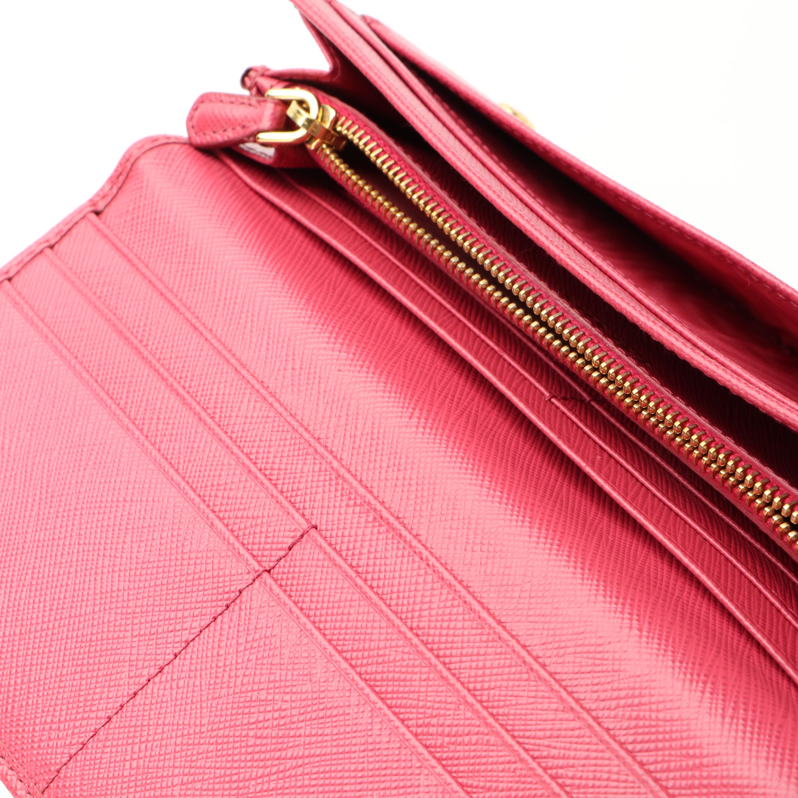 Prada Continental Wallet in Pink Saffiano Leather
