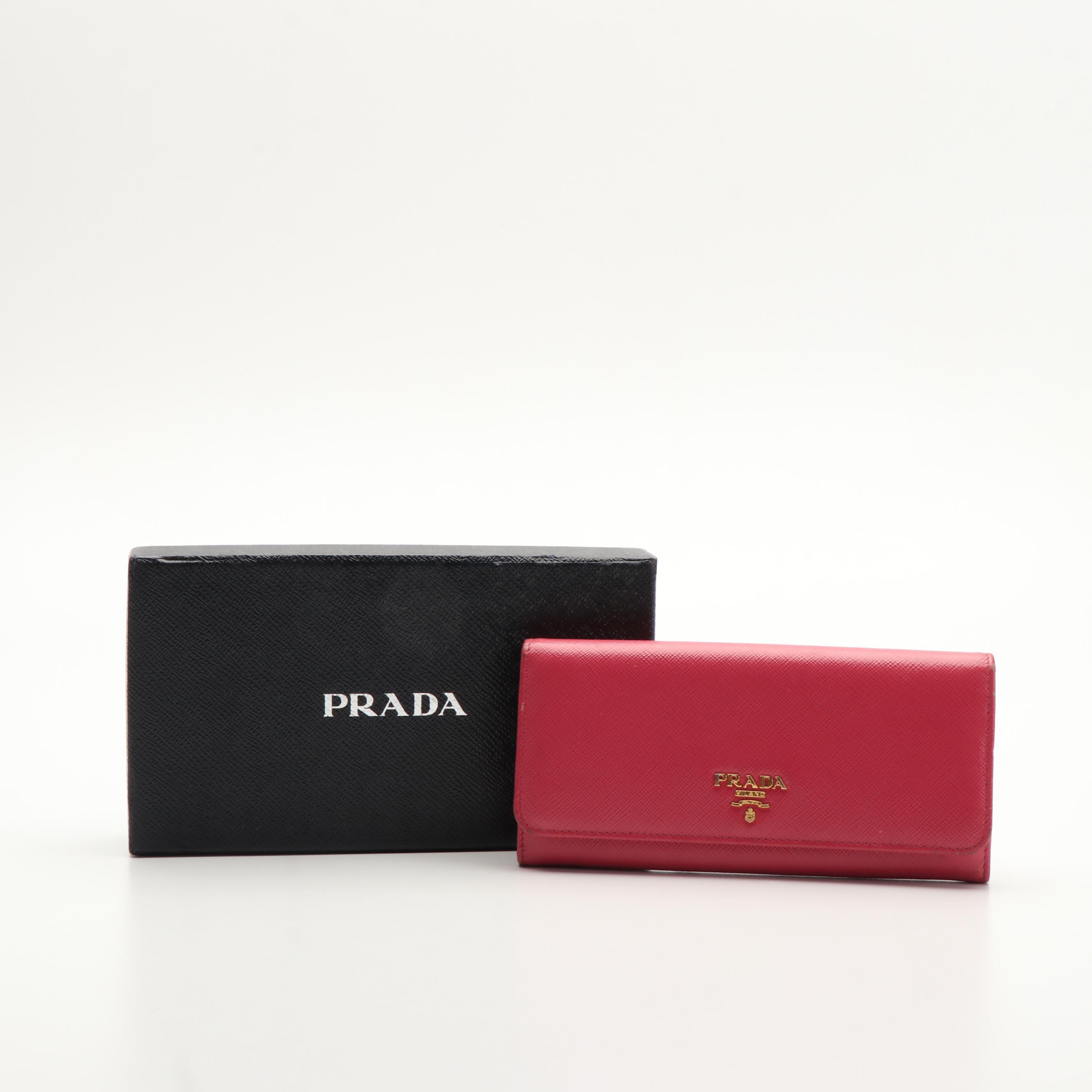 Prada Continental Wallet in Pink Saffiano Leather