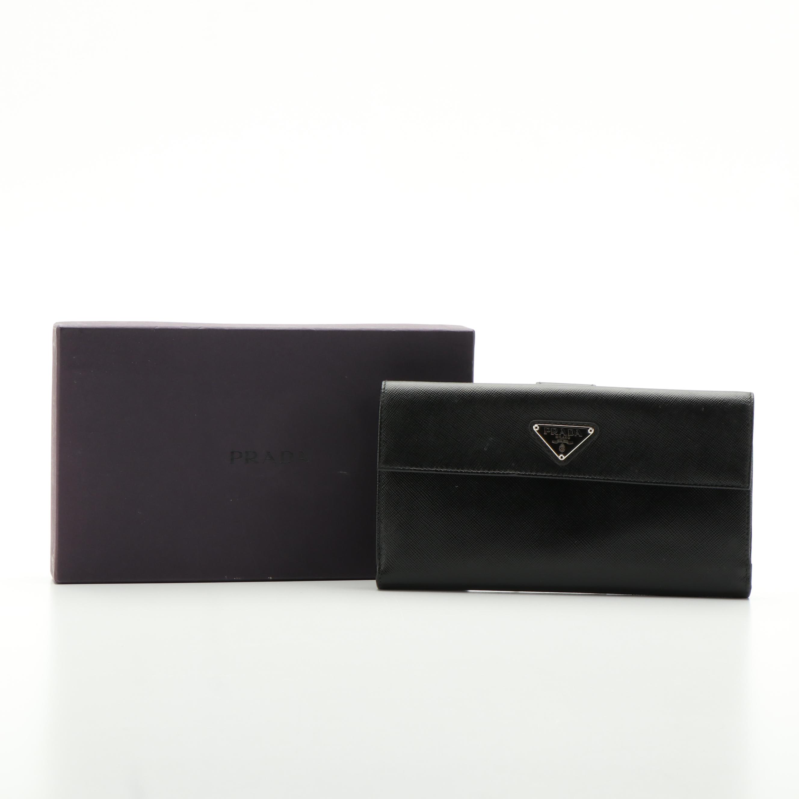 Prada Saffiano Lux Leather Continental Wallet with Box