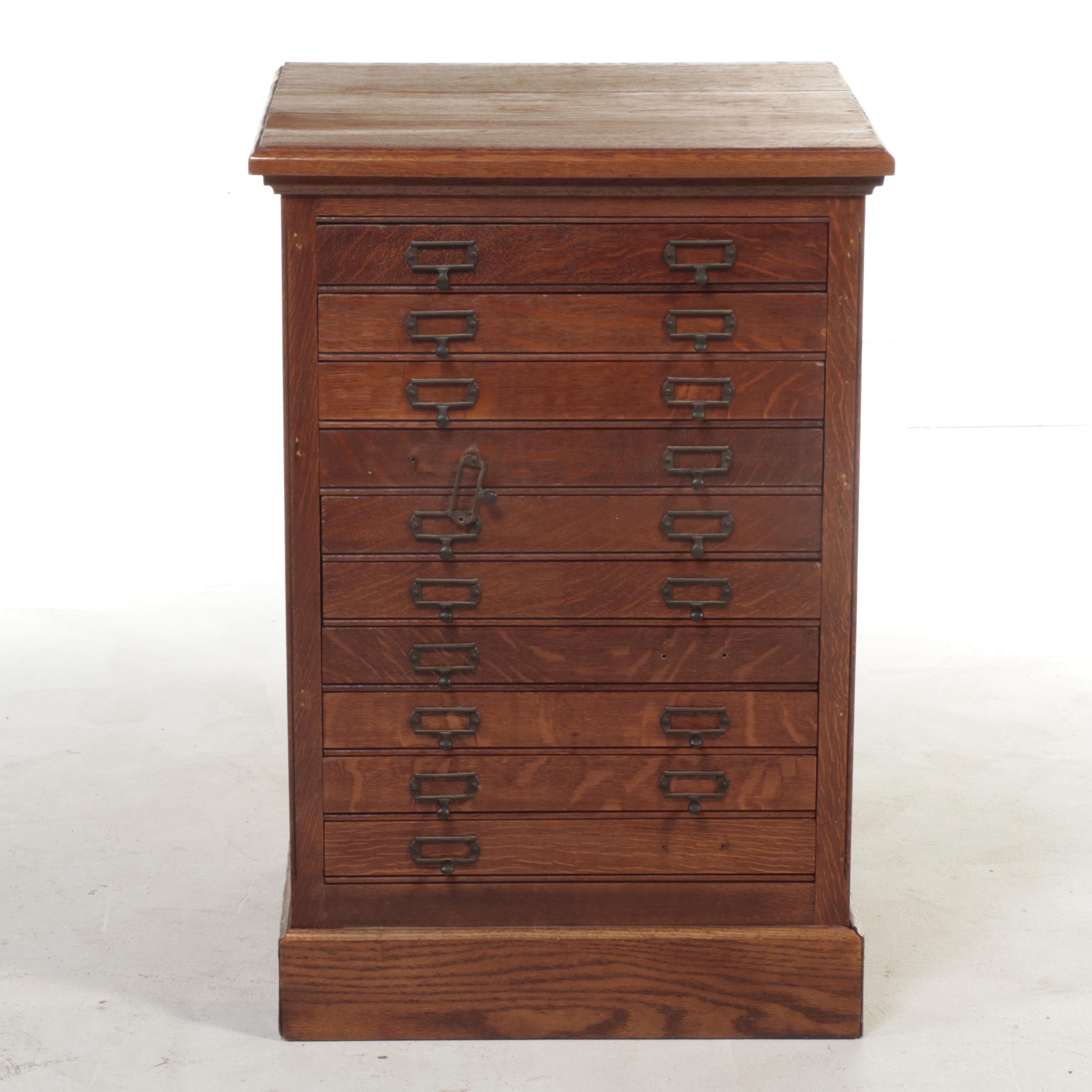 Oak Flat File Cabinet, Early 20th Century-