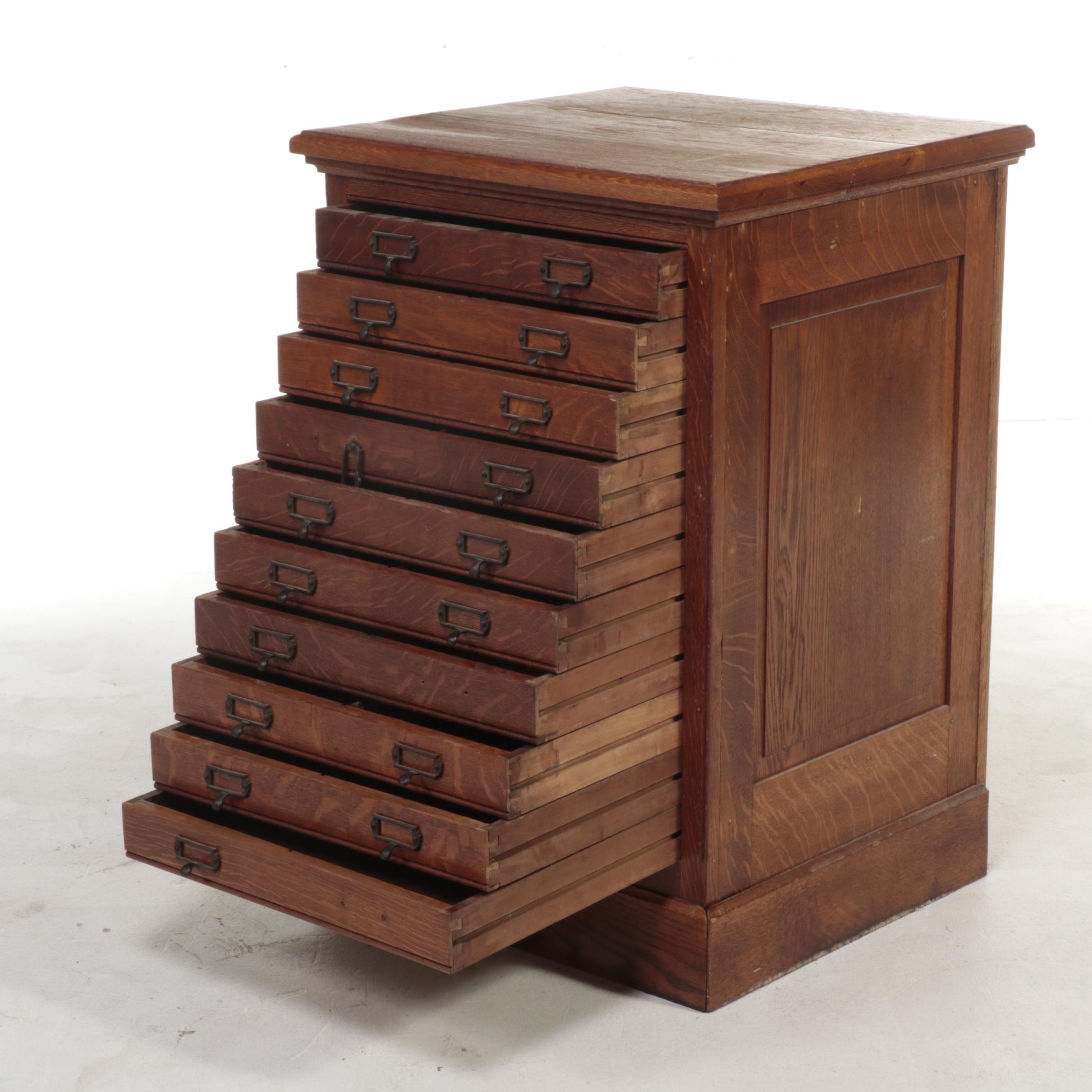 Oak Flat File Cabinet, Early 20th Century-