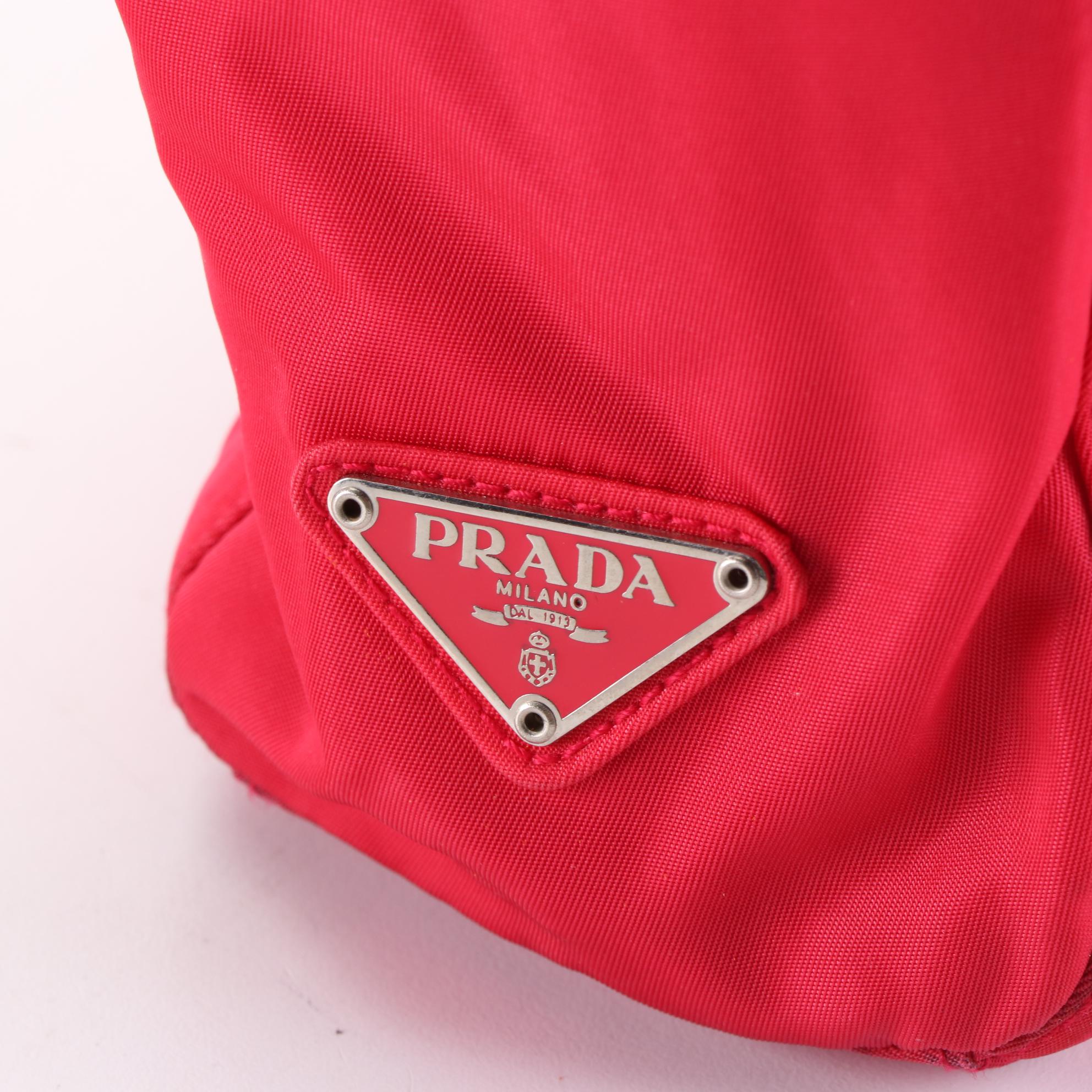 Prada Hand Bag in Vermiglio Tessuto Nylon with Clear Lucite Handles