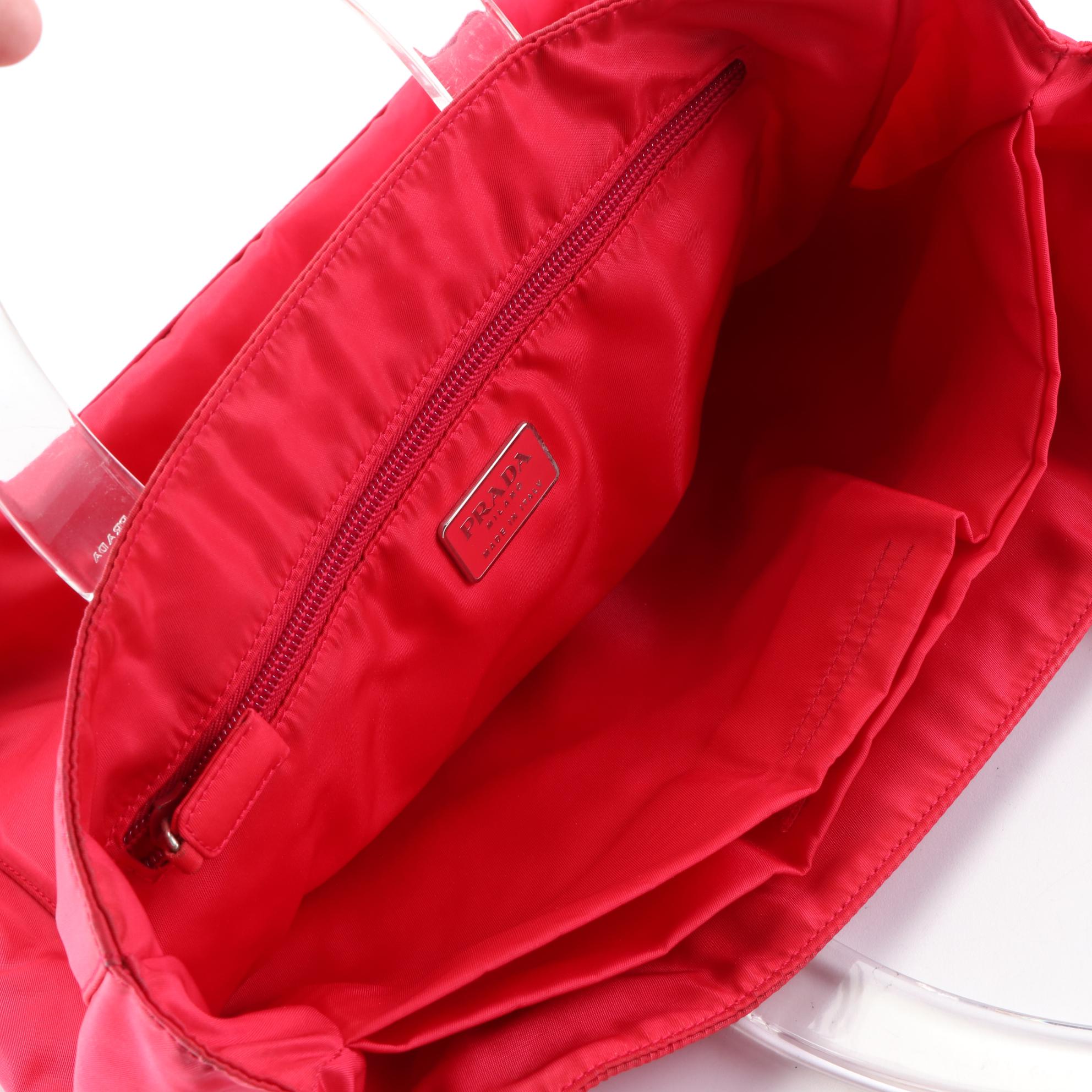 Prada Hand Bag in Vermiglio Tessuto Nylon with Clear Lucite Handles